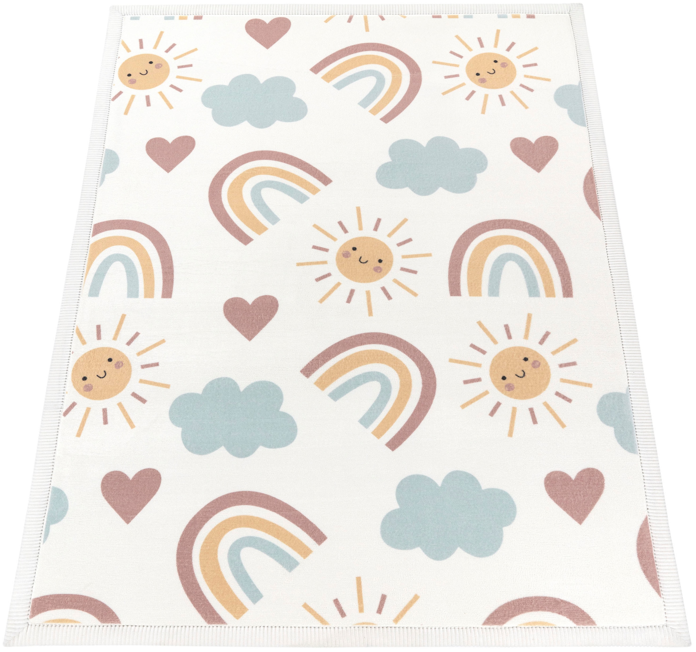 Paco Home Kinderteppich "Emilia 352", rechteckig, 24 mm Höhe, Kurzflor, Sonne, Wolken, Regenbogen, sehr weicher Flor