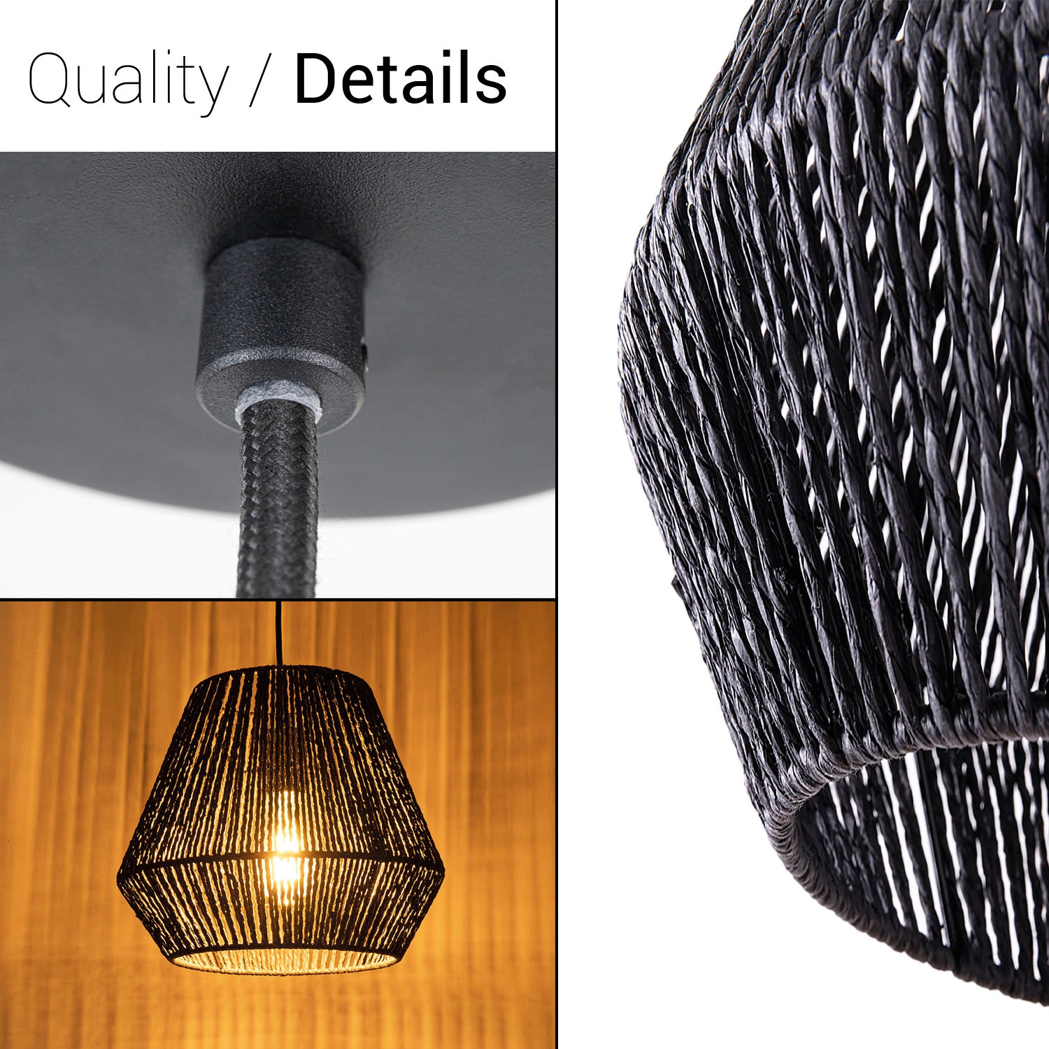 Paco Home Pendelleuchte »Hugo Diego«, Leuchtmittel E27 | ohne Leuchtmittel, Wohnzimmer Esszimmer Rattan Optik Boho Lampenschirm Papier