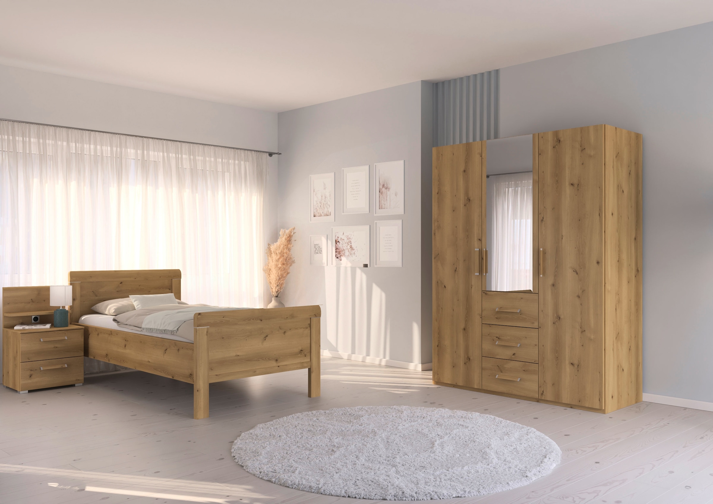 Schlafzimmer-Set »Evelyn«, (Set, 3 tlg.), Schrank und Bett in 2 Breiten, Nachttisch...