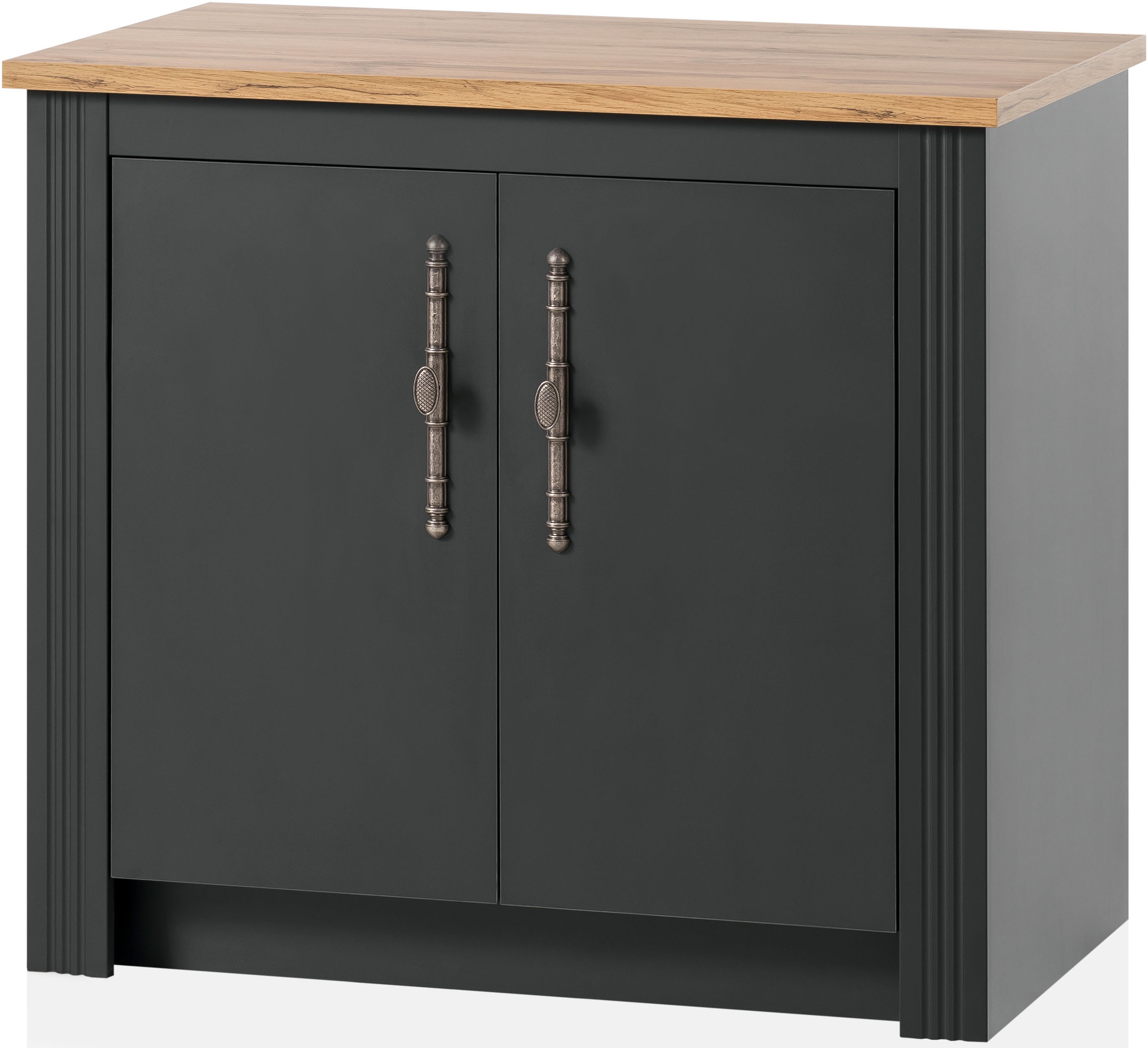 KOCHSTATION Küchenzeile »KS-Westminster, Pantryküche im Landhaus Stil, hochwertige Metallgriffe«, (Set), Breite 164 cm, Kommode, Wandpaneel, Hängeschrank und Herdumbau
