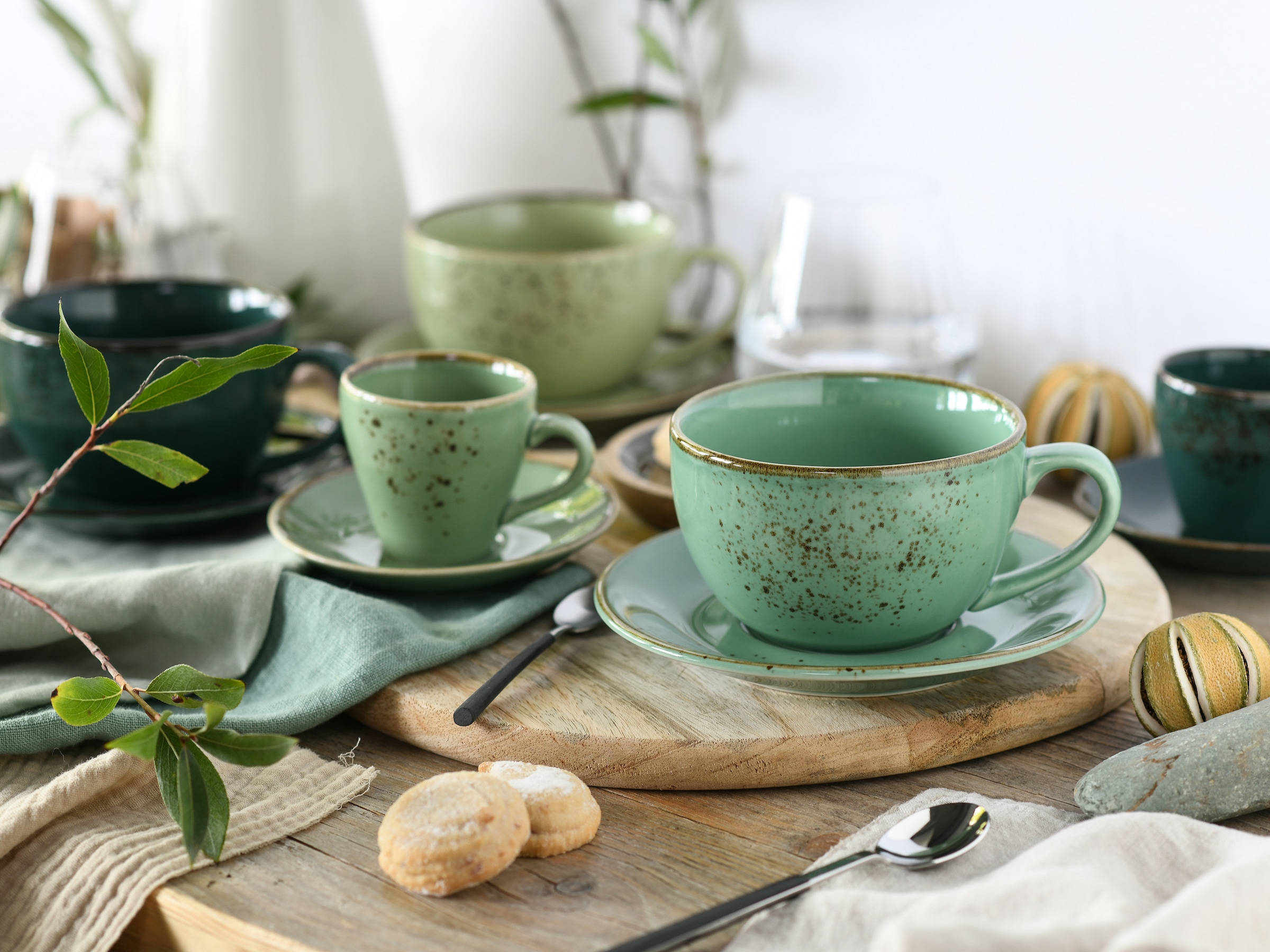 CreaTable Cappuccinotasse »Nature Collection Green Life, Cappuccino-Set, 8-tlg.« Handwerklicher Look, Vintage