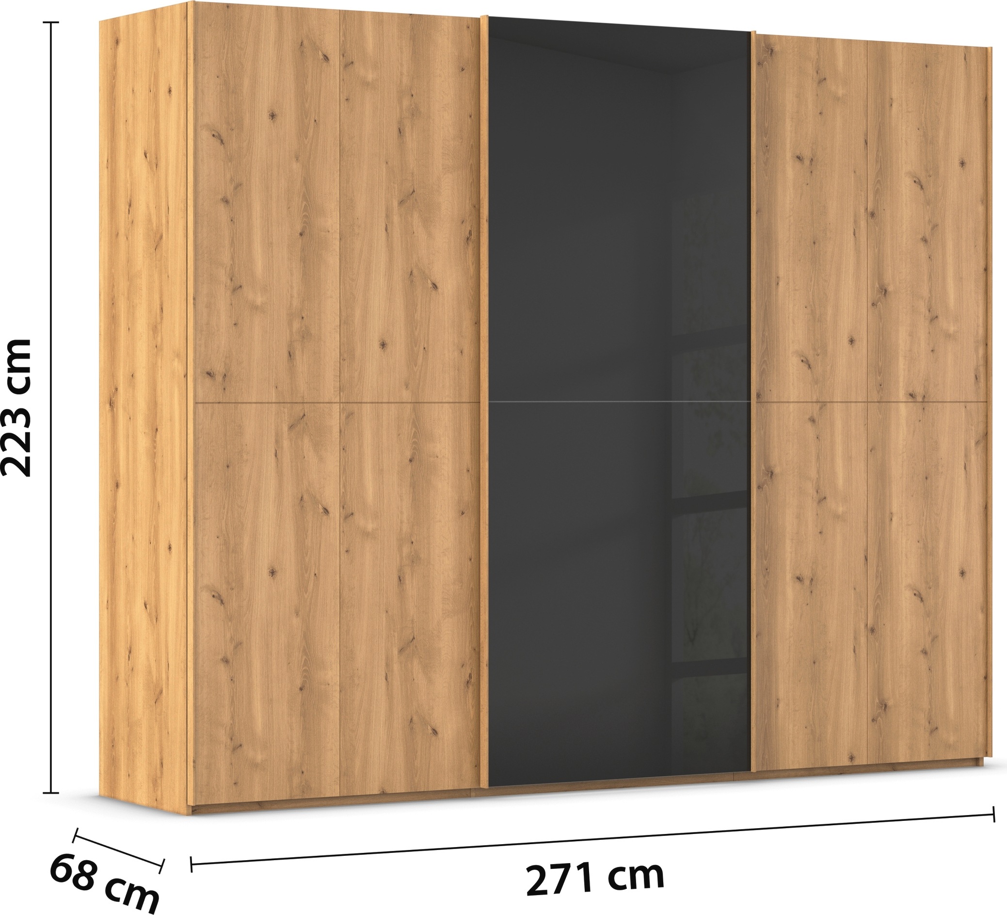 rauch Schwebetürenschrank »Kleiderschrank Schrank Garderobe Schlafzimmerschrank SCALE-WOOD«, edle geteilte Front in massiver Asteiche mit Glastüren MADE IN GERMANY
