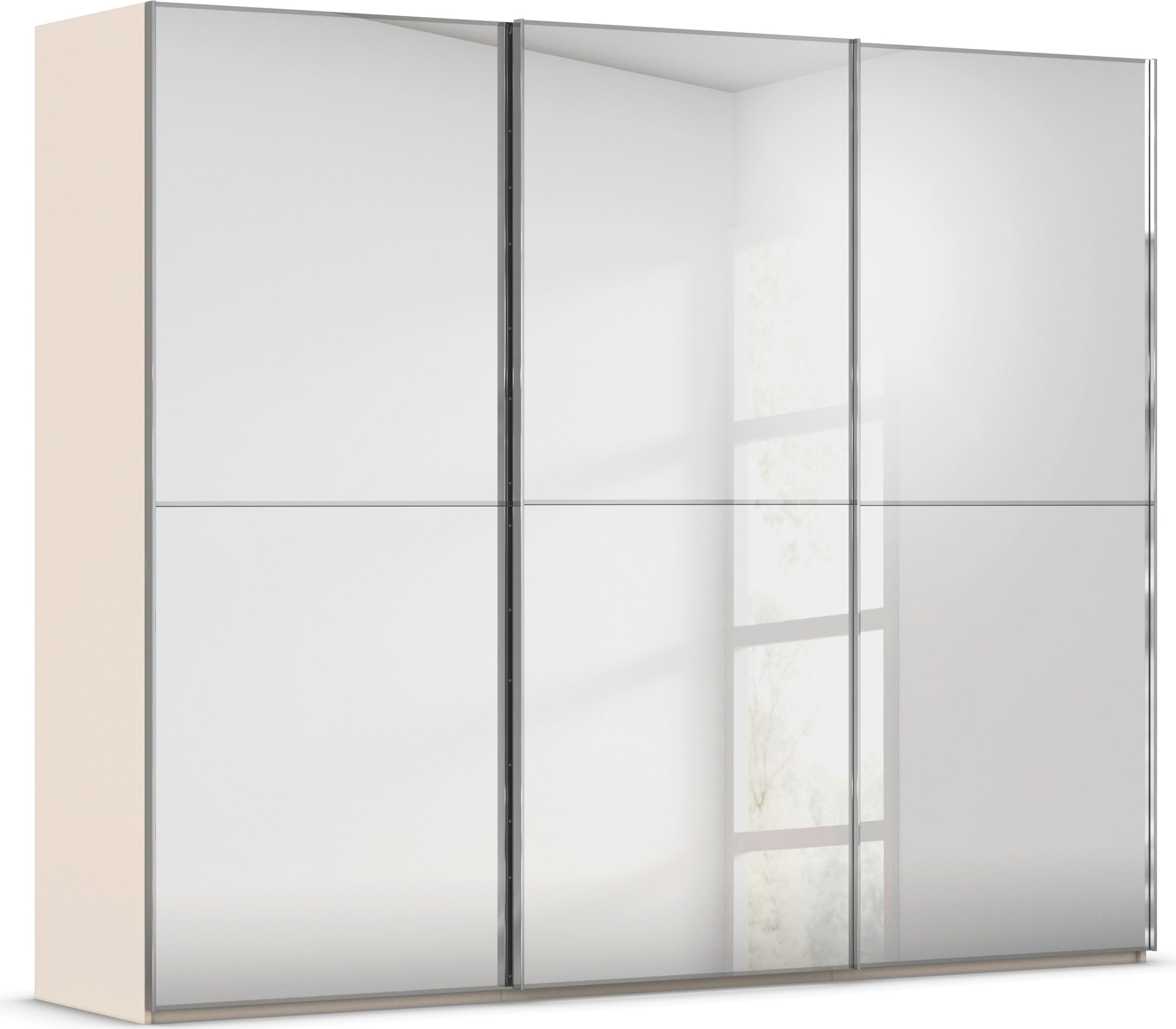 rauch Schwebetürenschrank "Kleiderschrank Schrank Garderobe Schlafzimmerschrank SCALE-DUO" edle zweigeteilte Türen Spiegelfront und 3 Zierleisten MADE IN GERMANY