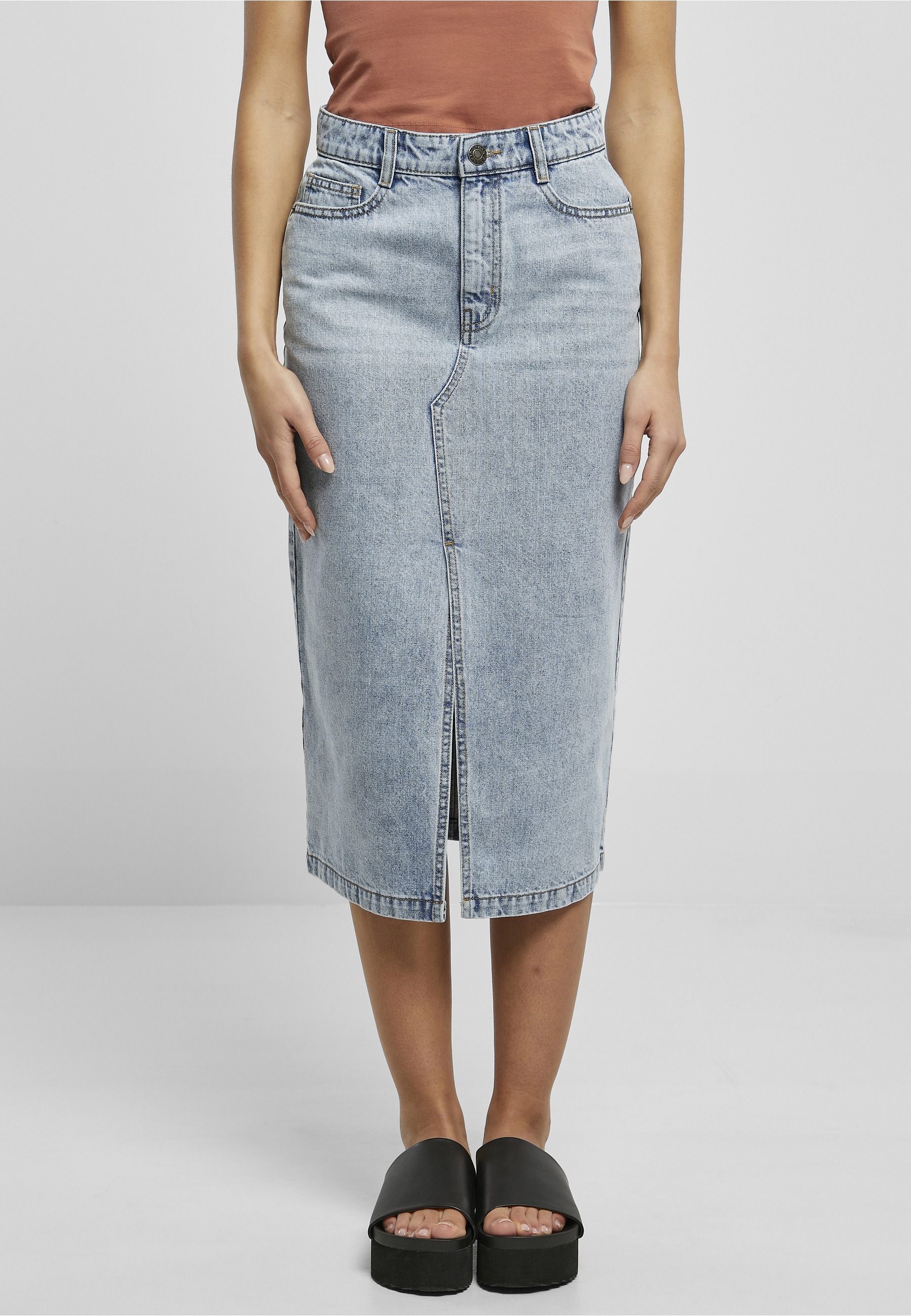 URBAN CLASSICS Jerseyrock »Urban Classics Damen Ladies Midi Denim Skirt« 1 Stk.