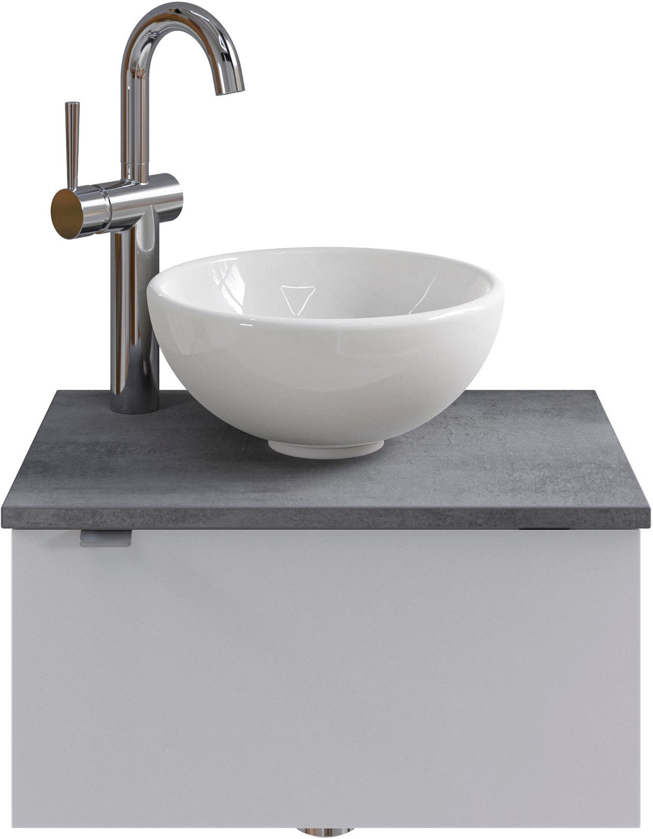 Saphir Waschtisch "Serie 6915 Waschschale mit Unterschrank für Gästebad, Gäste WC" Keramik-Aufsatzbecken, Waschtischplatte, Waschtischunterschrank, 3 Stk. tlg. 51 cm breit, 1 Tür, Waschtischplatte, kleine Bäder, ohne Armatur