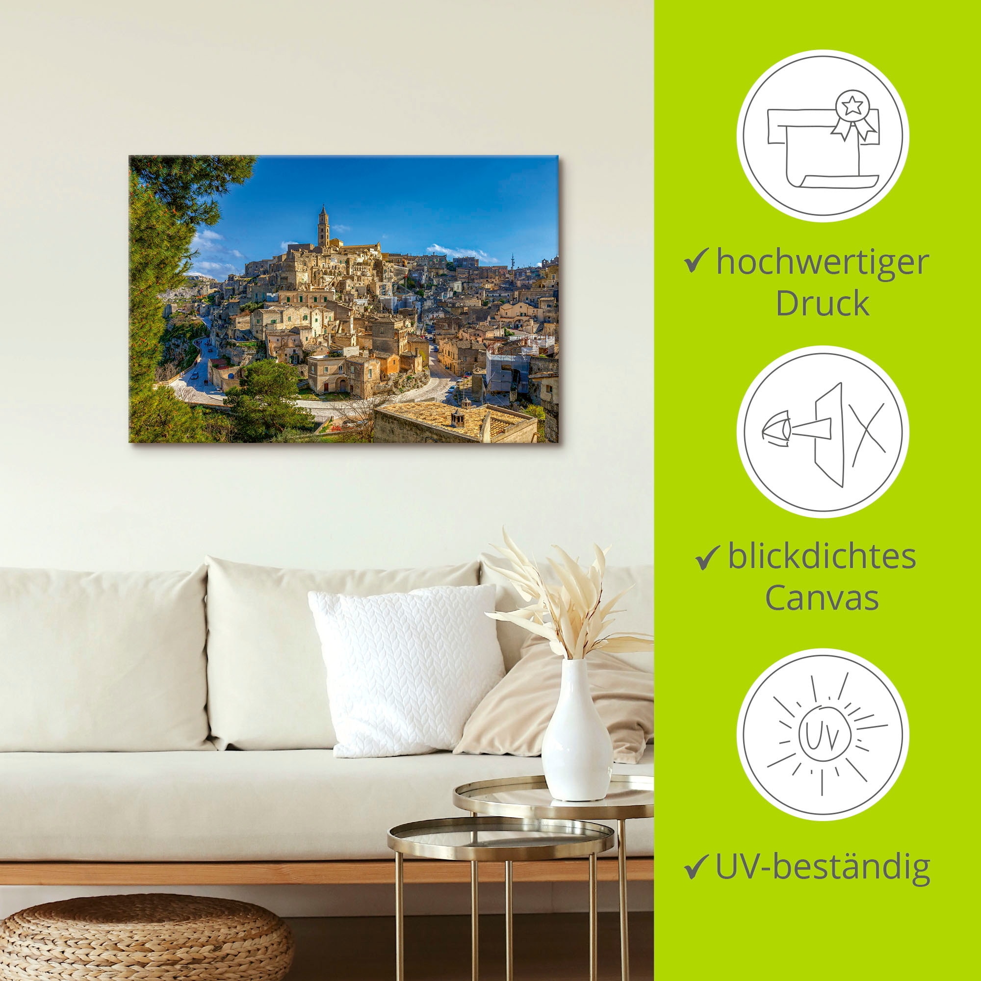 Artland Leinwandbild »Historische Altstadt von Matera Italien«, Italien, (1 St.), auf Keilrahmen gespannt