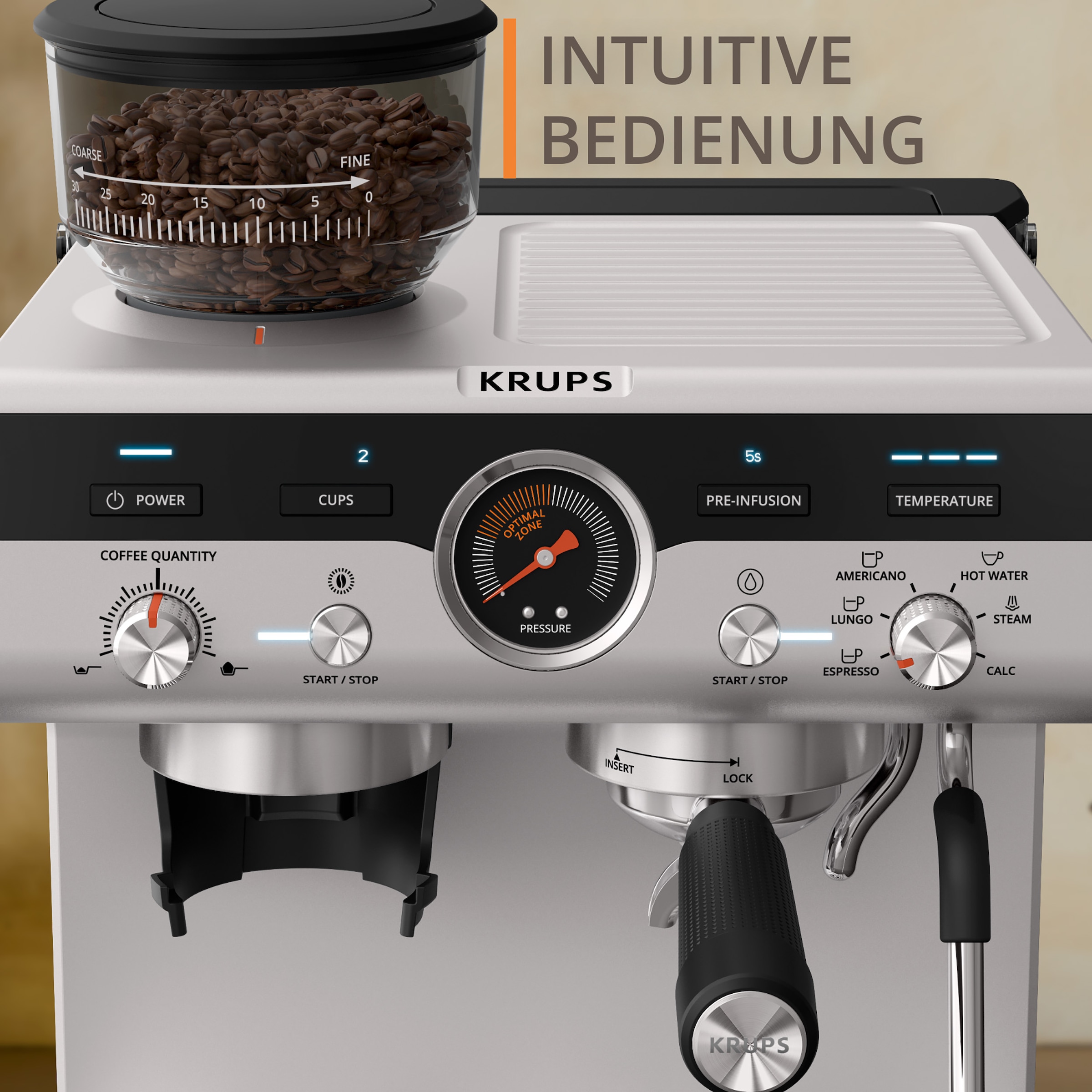 Krups Espressomaschine »XP801T Precision, Siebträger«, mit Mahlwerk, intuitive Bedienfläche, Pre-Infusion-Einstellungen