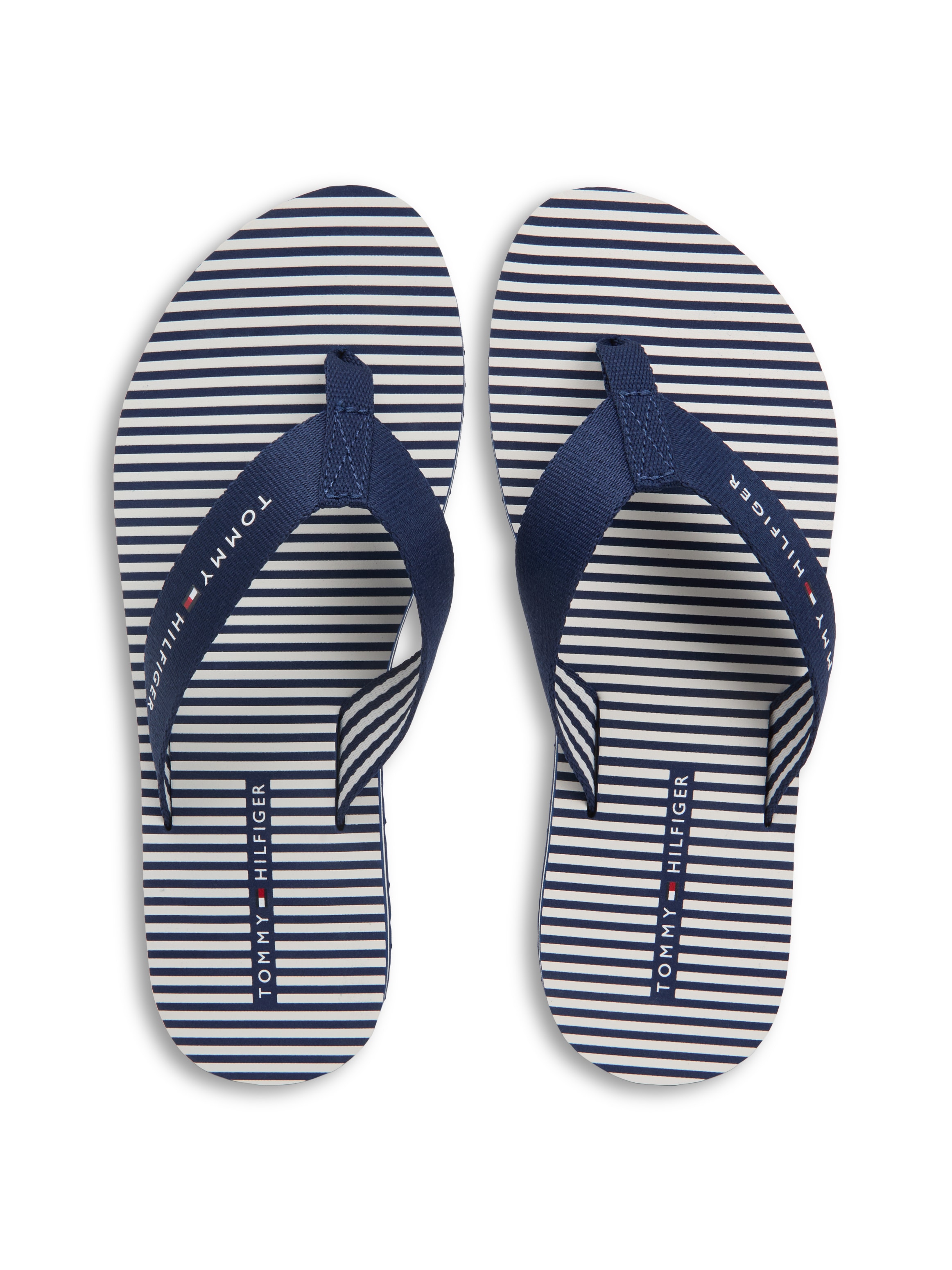 Tommy Hilfiger Zehentrenner »TH ITHACA STRIPE SUMMER SANDAL«  Sommerschuh, Pool Slide, Dianette, Flat mit Logo-Schriftzug