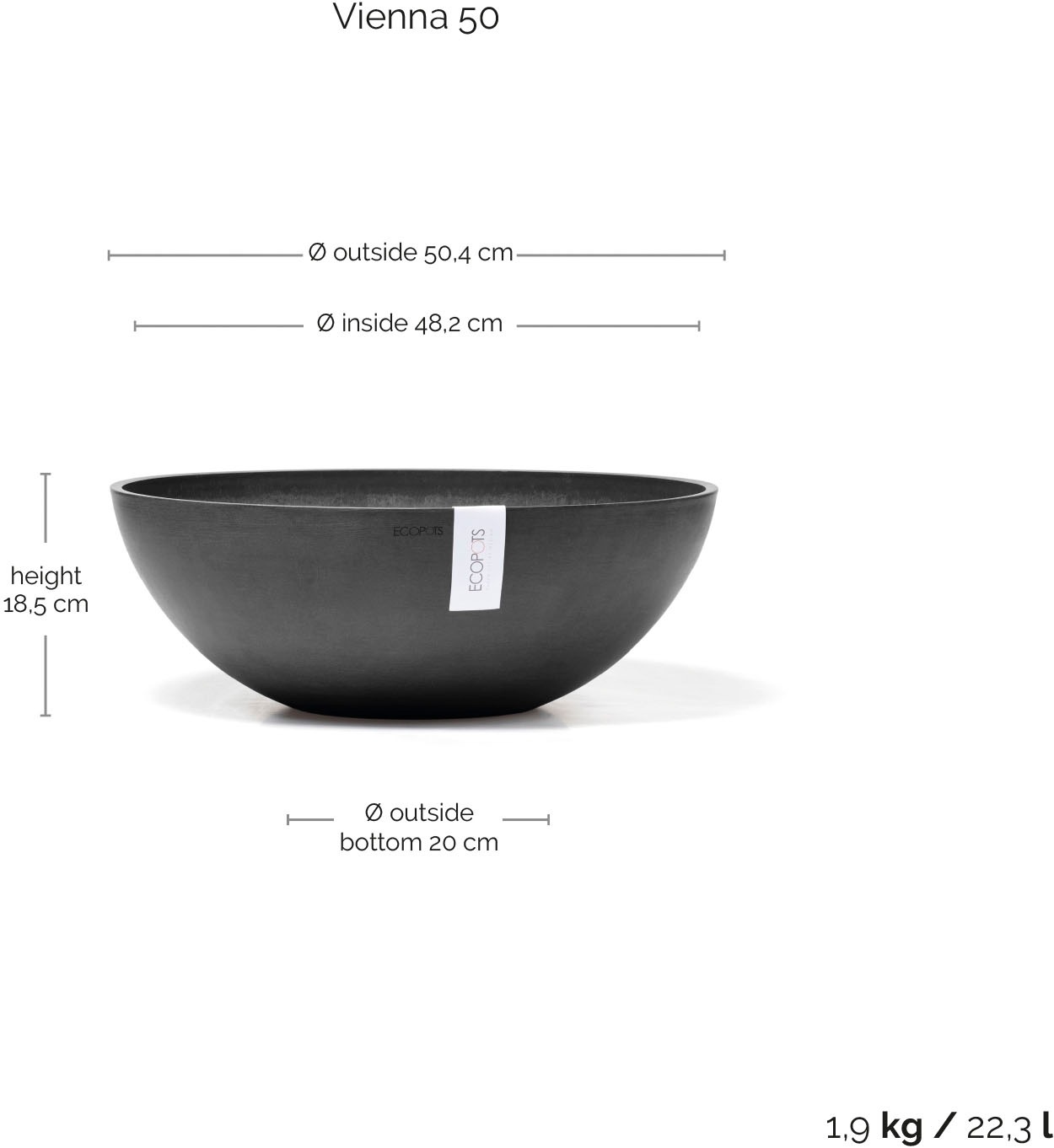 ECOPOTS Blumentopf »Vienna 50 Dunkelgrau« für innen und außen: frostsicher, bruchsicher und lichtbeständig
