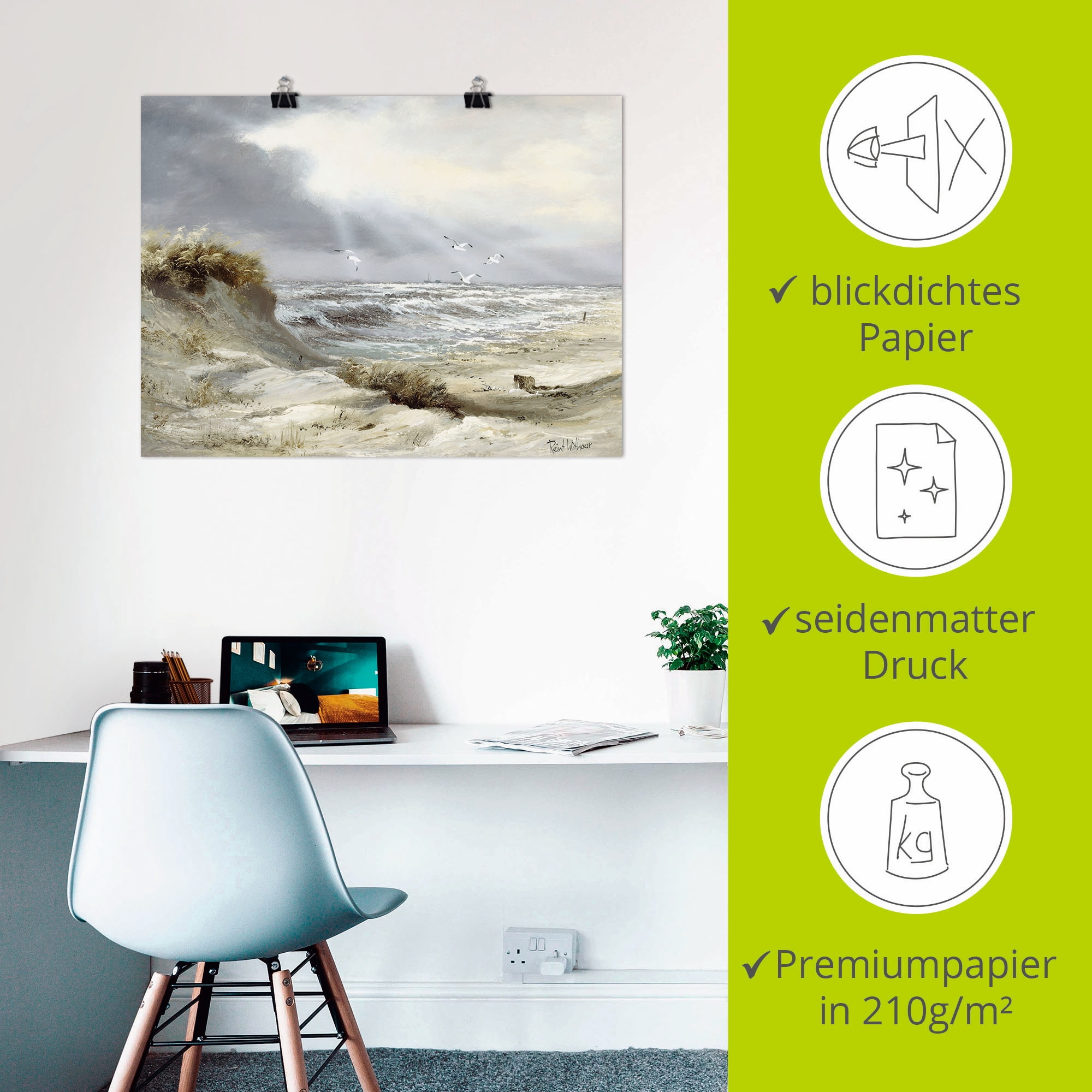 Artland Wandbild »Dünen an der stürmischen See«, Küste, (1 St.), als Leinwandbild, Poster, Wandaufkleber in verschied. Größen