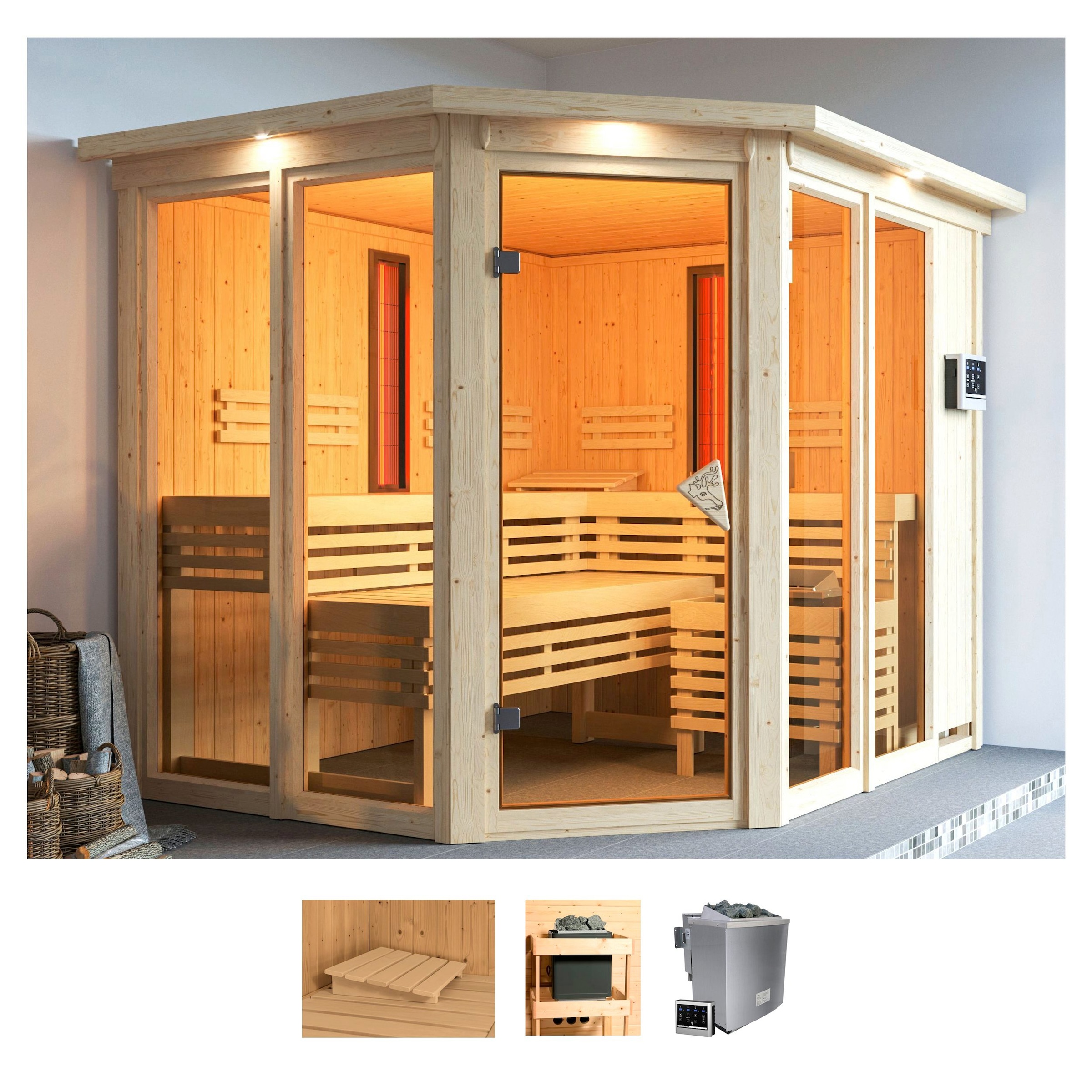 Karibu Sauna "Avril" Set, Ofen 9 KW externe Strg easy