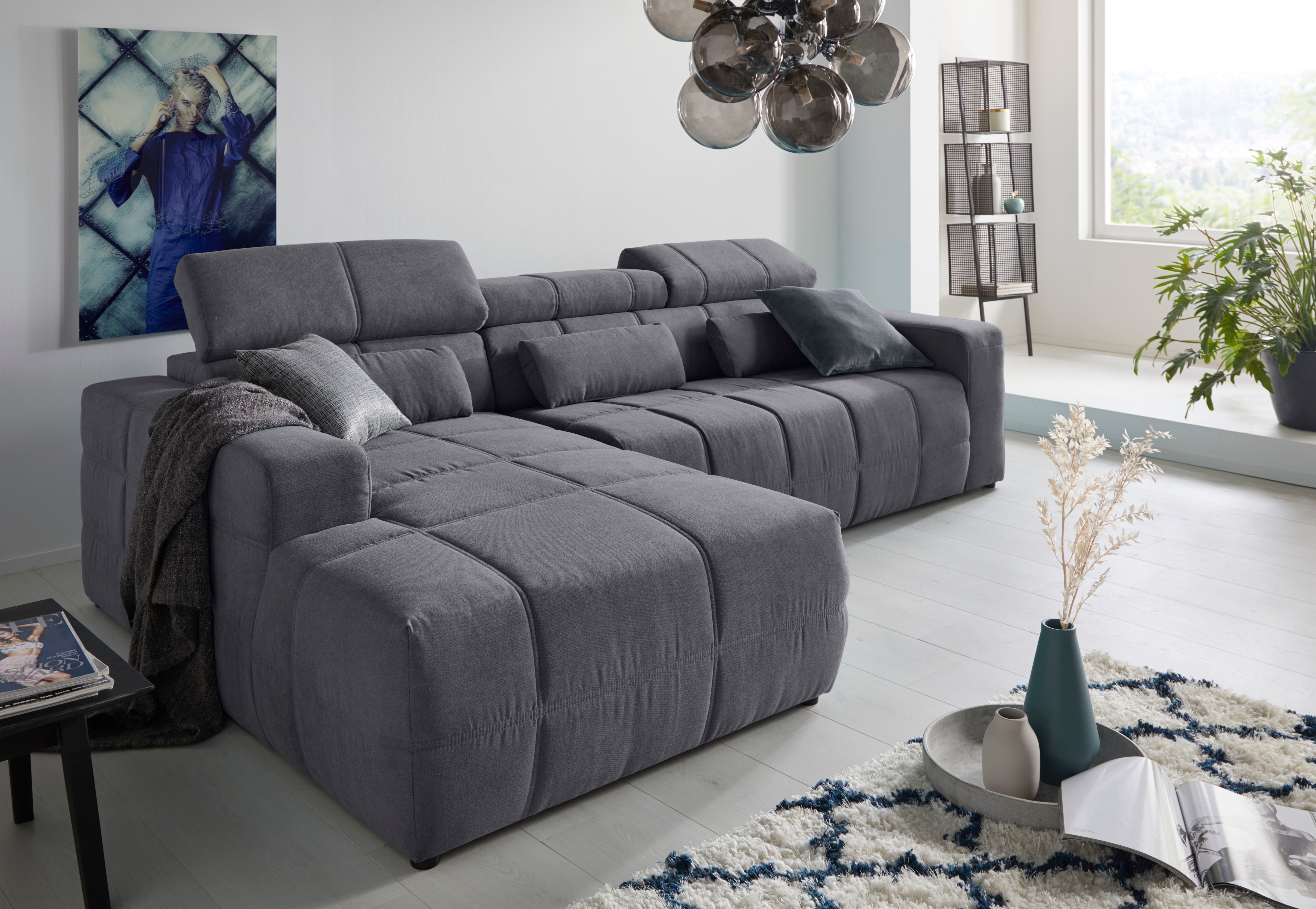 DOMO collection Ecksofa "BRANDON 289x177x80 cm, whlw. mit Sitztiefenverstellung, L-Form" mit Kopfteilverstellung, wahlweise Sitztiefenverstellung, L-Form