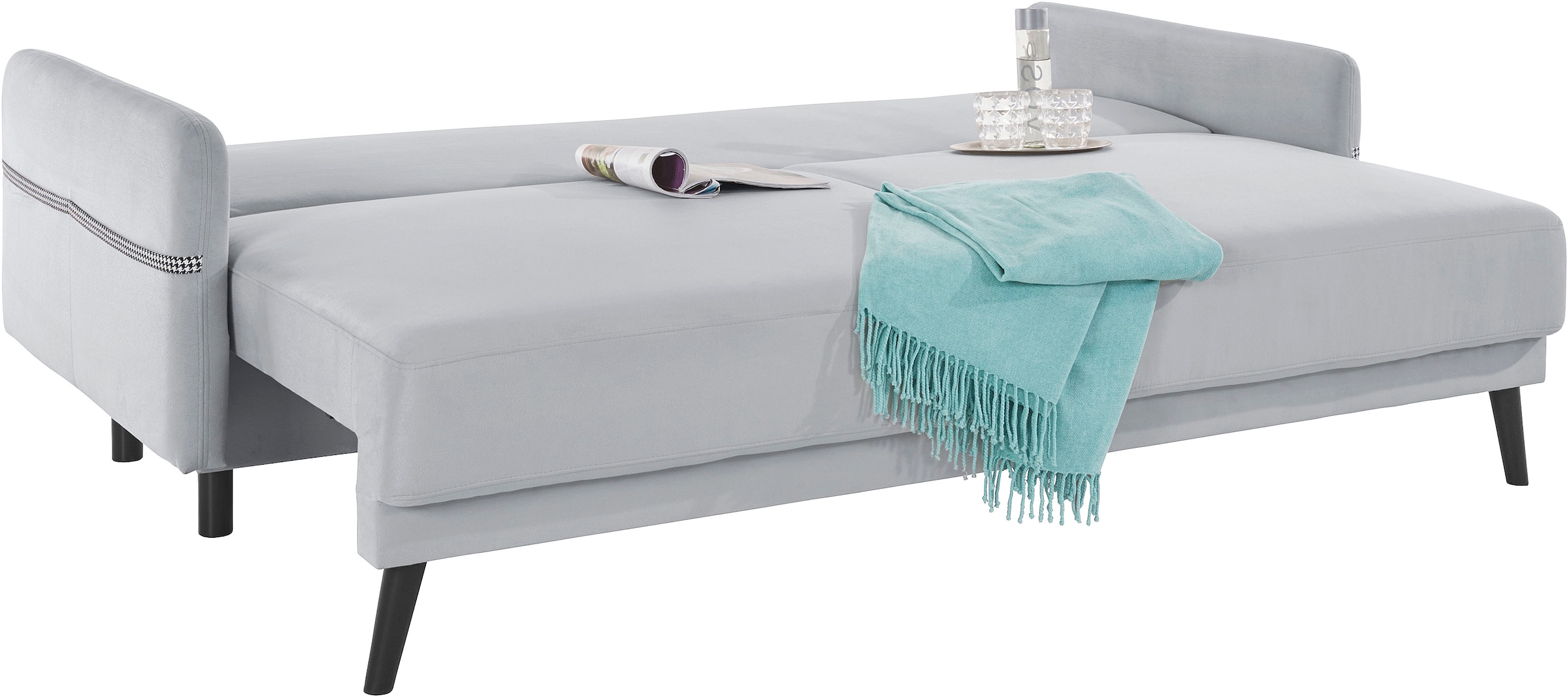 INOSIGN Schlafsofa »Emily«, incl. Bettfunktion und Bettkasten, Seitentache im Armteil, Federkern