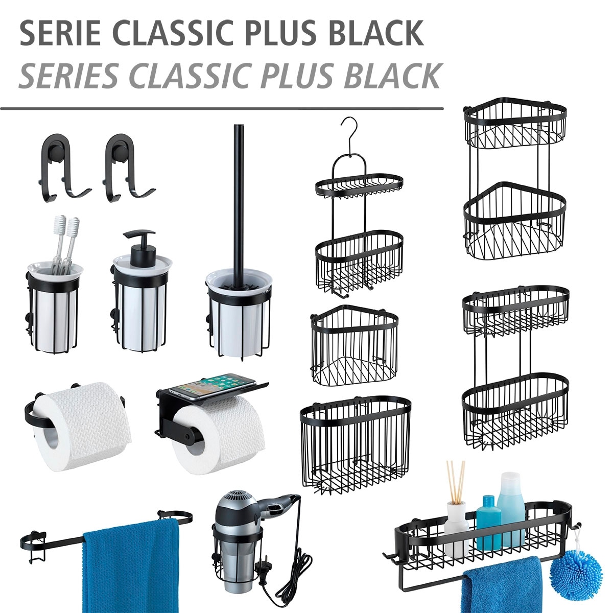 Wenko Bad-Caddy Classic Plus Black Stahl 26,5 x 47 x 12,5 cm Schwarz günstig online kaufen