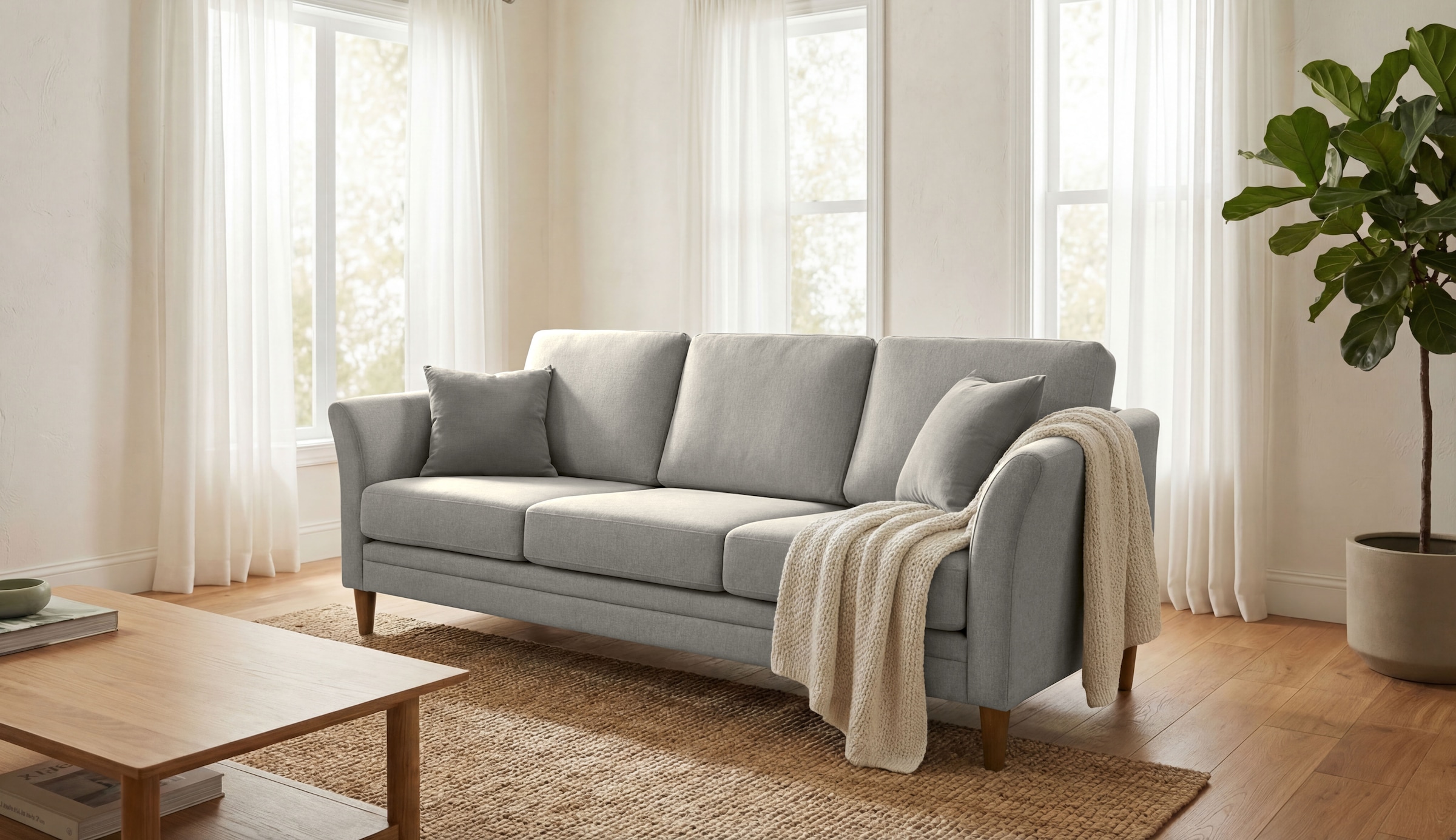 OTTO home 3-Sitzer "Arellano, Breite 217 cm" klassisches Design, 2 Zierkissen inklusive, Webstoff fein
