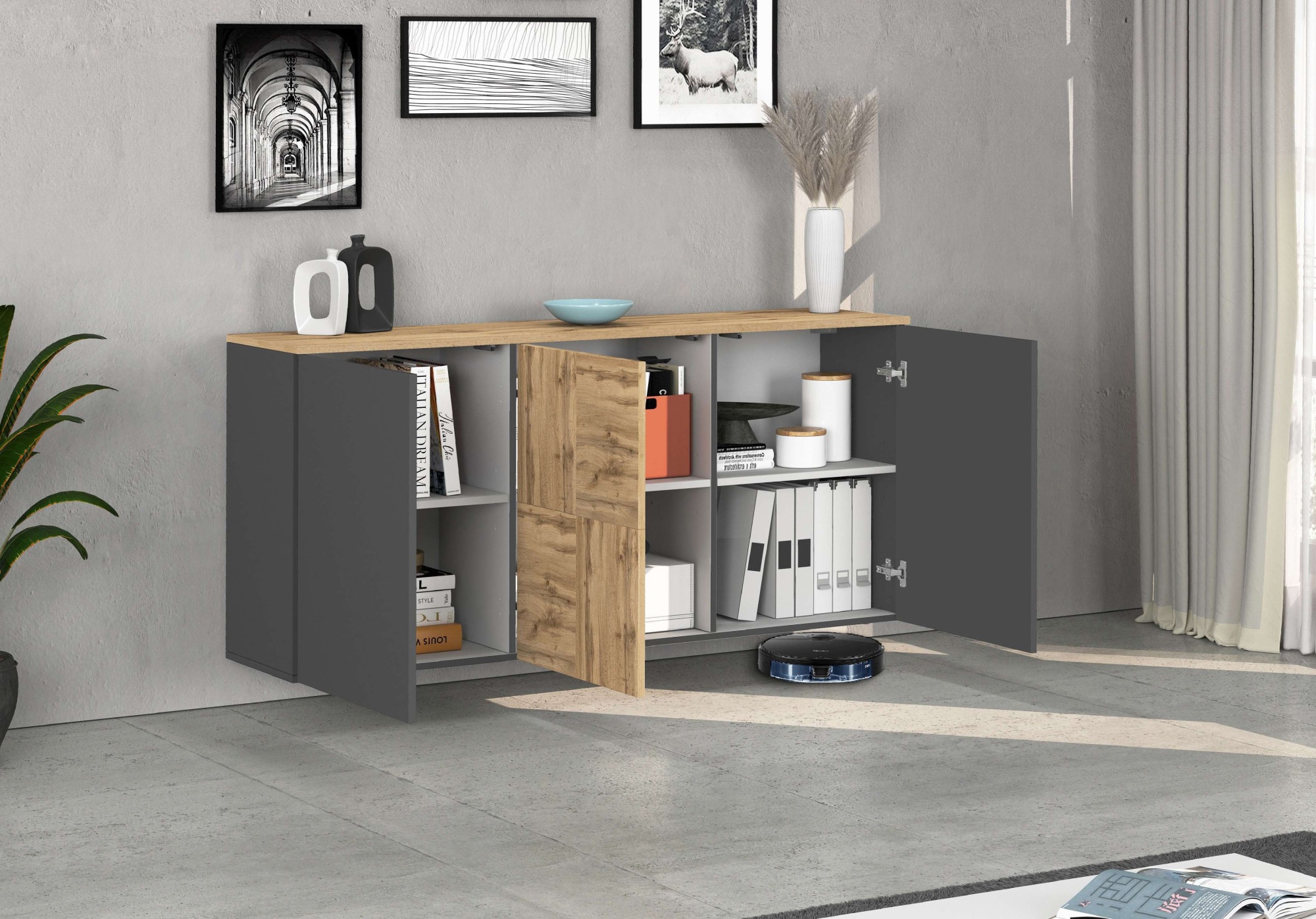 INOSIGN Sideboard »Sideboard ISEO, Kommode, Schrank, Kredenz« 1 Stk. tlg. stehend/hängend, 3 Türen, 6 Fächer, Breite 150 cm