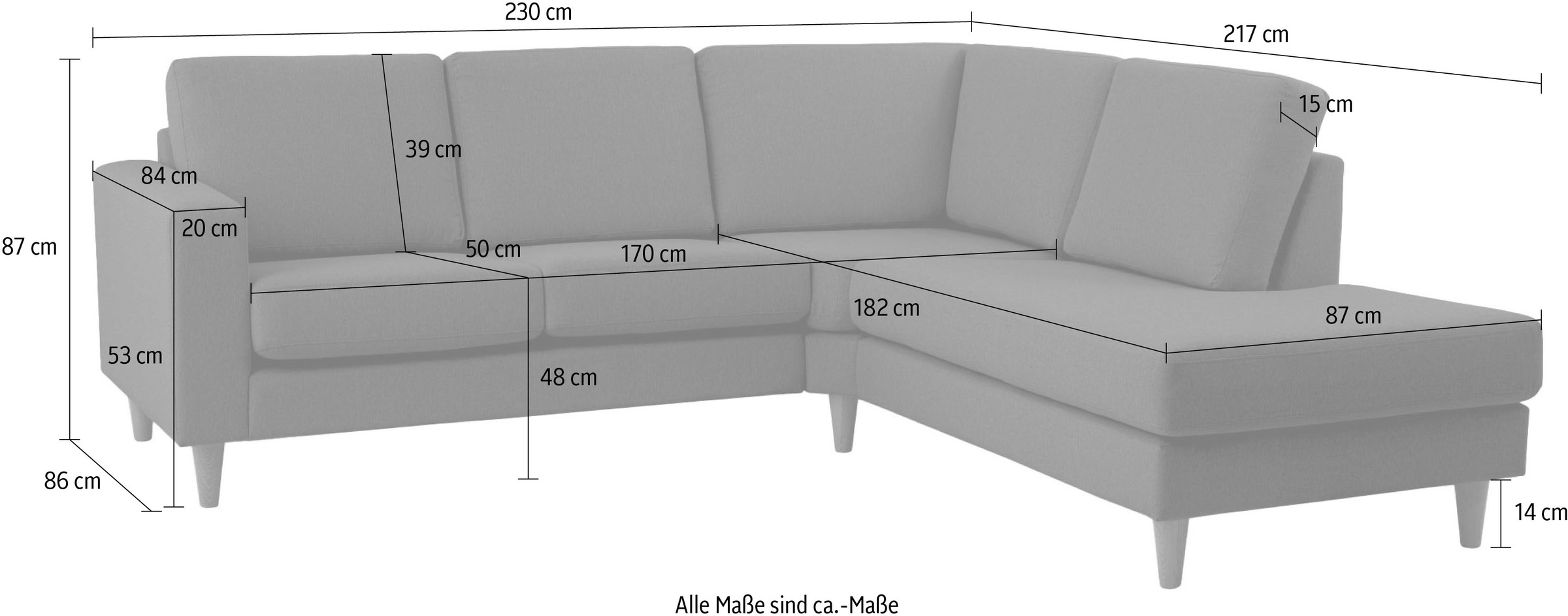 andas Ecksofa »Tvinno«, im skandinavischen Stil, L-Form, mit Massivholzfüßen, Breite 230 cm