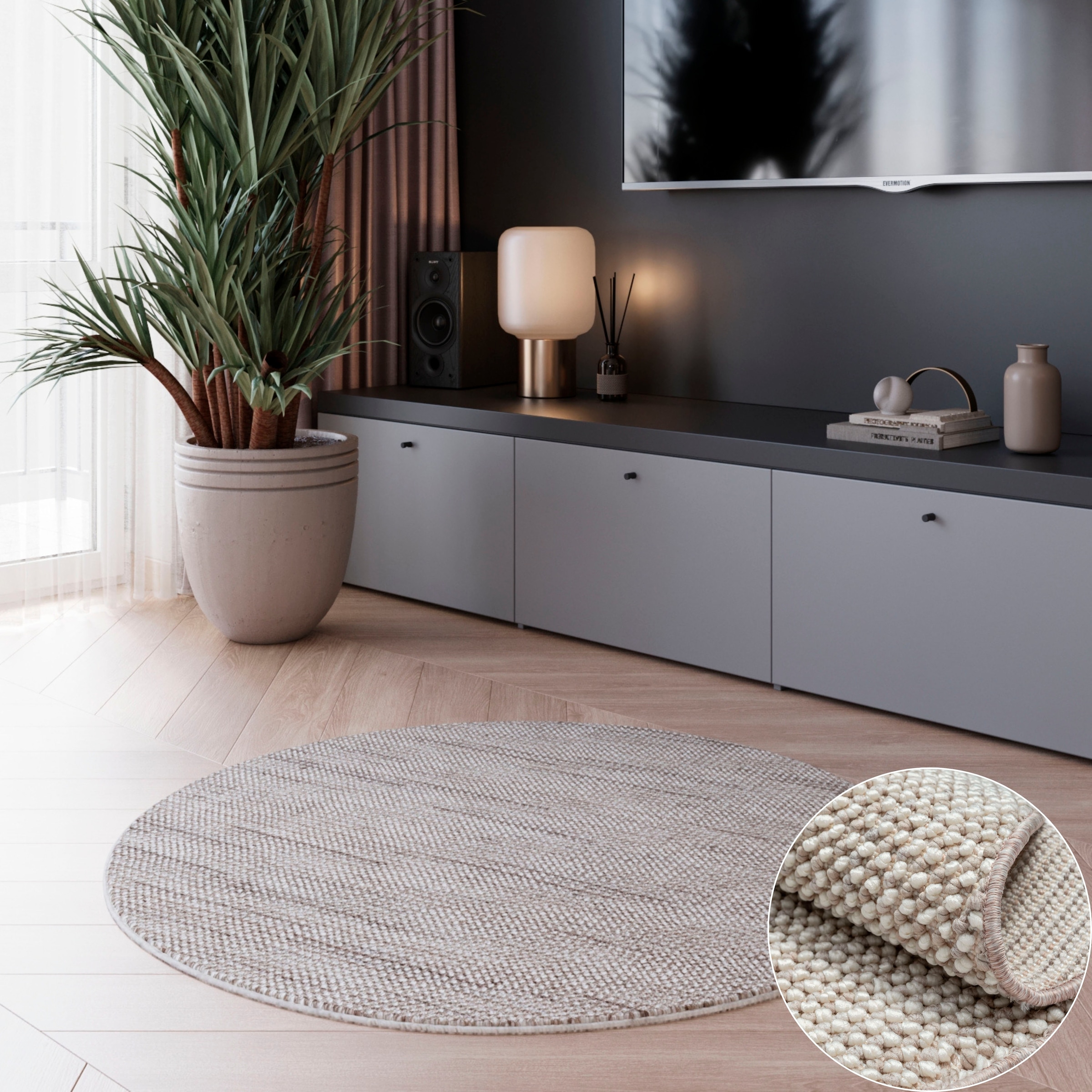 OTTO home Teppich "Vals" rund 7 mm Höhe Uni Farben, meliert, Sisal-Optik, a günstig online kaufen