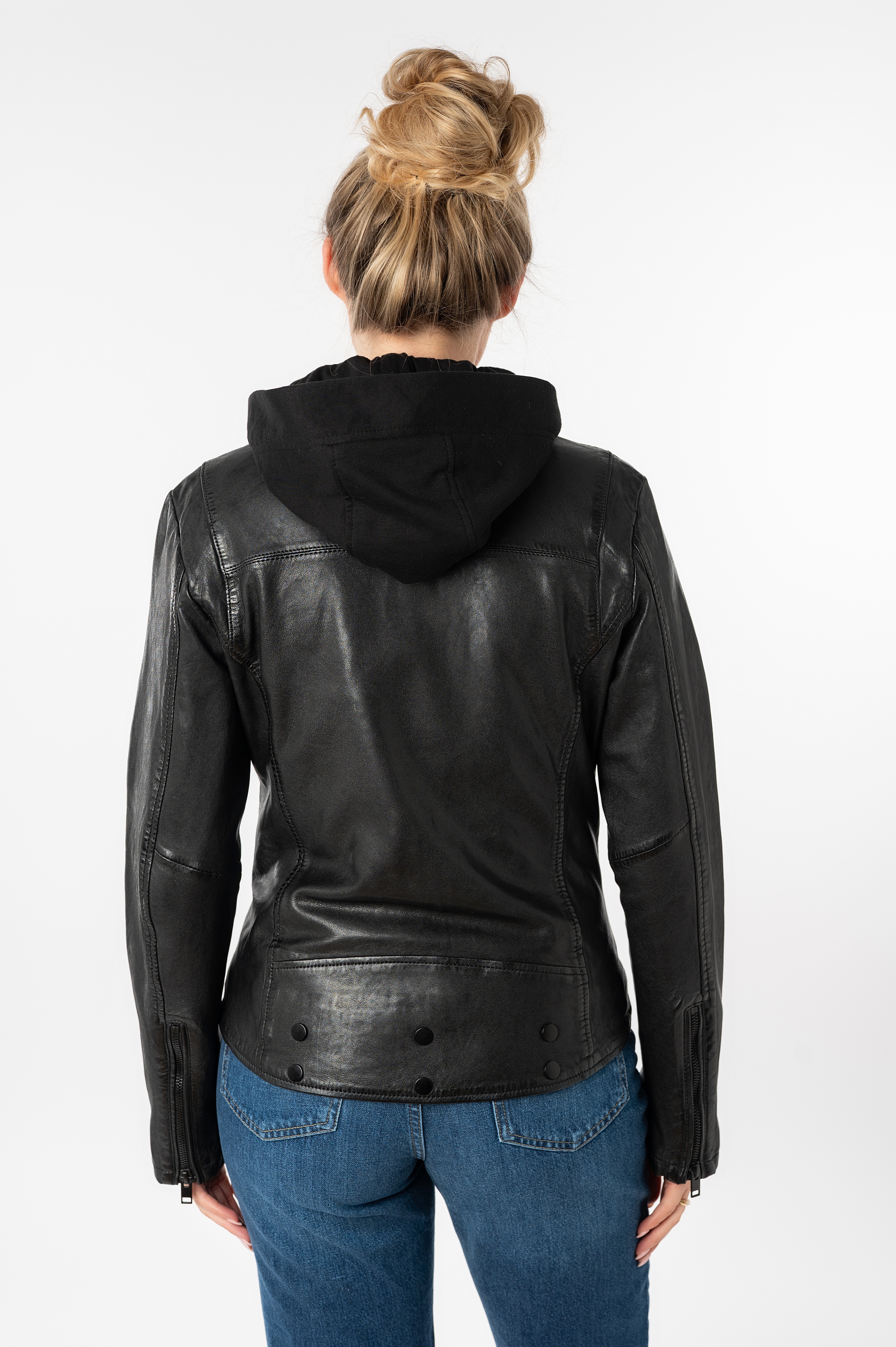 Thumbnail - Mauritius Lederjacke "MWTary SF" mit Kapuze mit Jerseykapuze und Reverskragen, Slim Fit