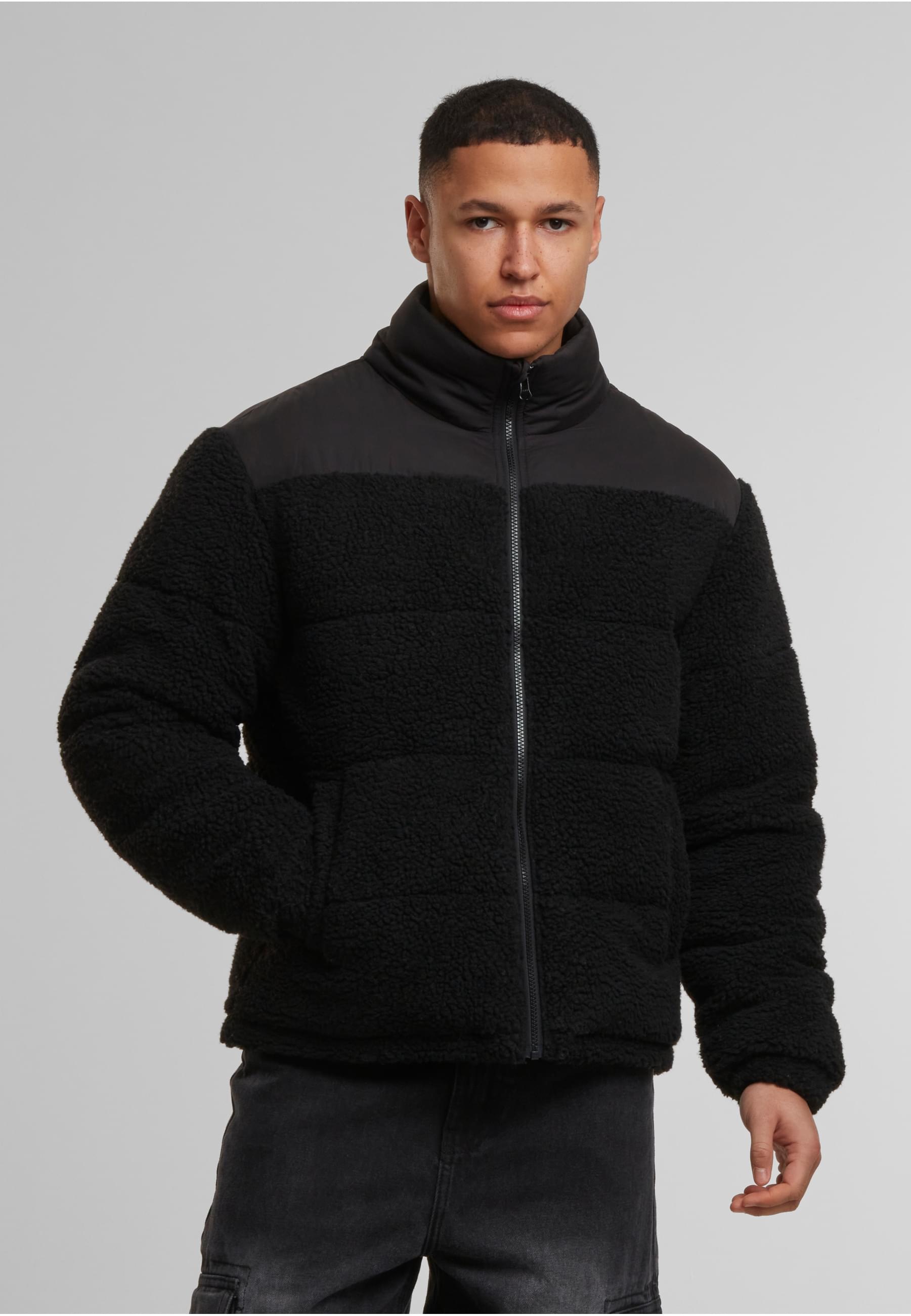 URBAN CLASSICS Winterjacke »Urban Classics Fabric Mix Teddy Puffer Jacket«, (1 St.), ohne Kapuze