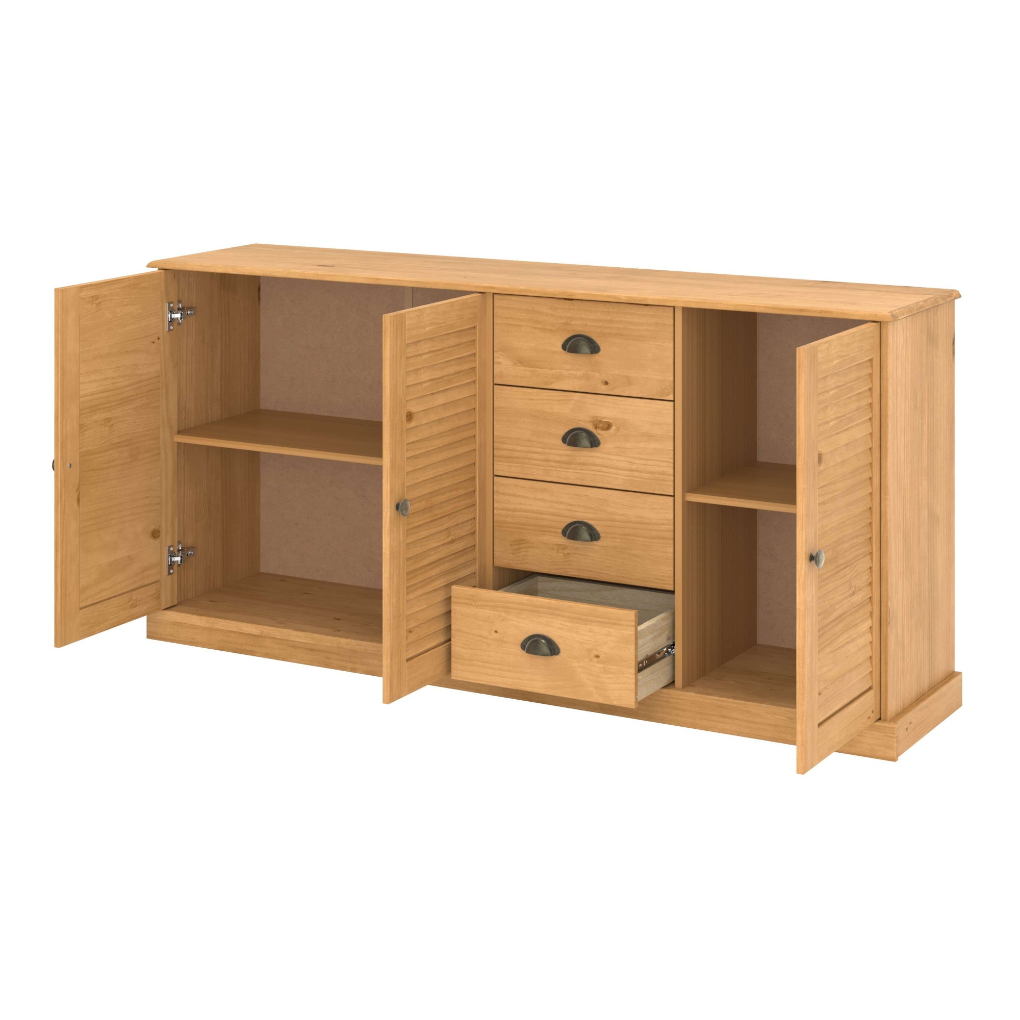 OTTO home Sideboard »Turia, mit Lamellentüren« Kommode aus massivem Kiefernholz, FSC®, 4 Schubkasten, Breite 166 cm
