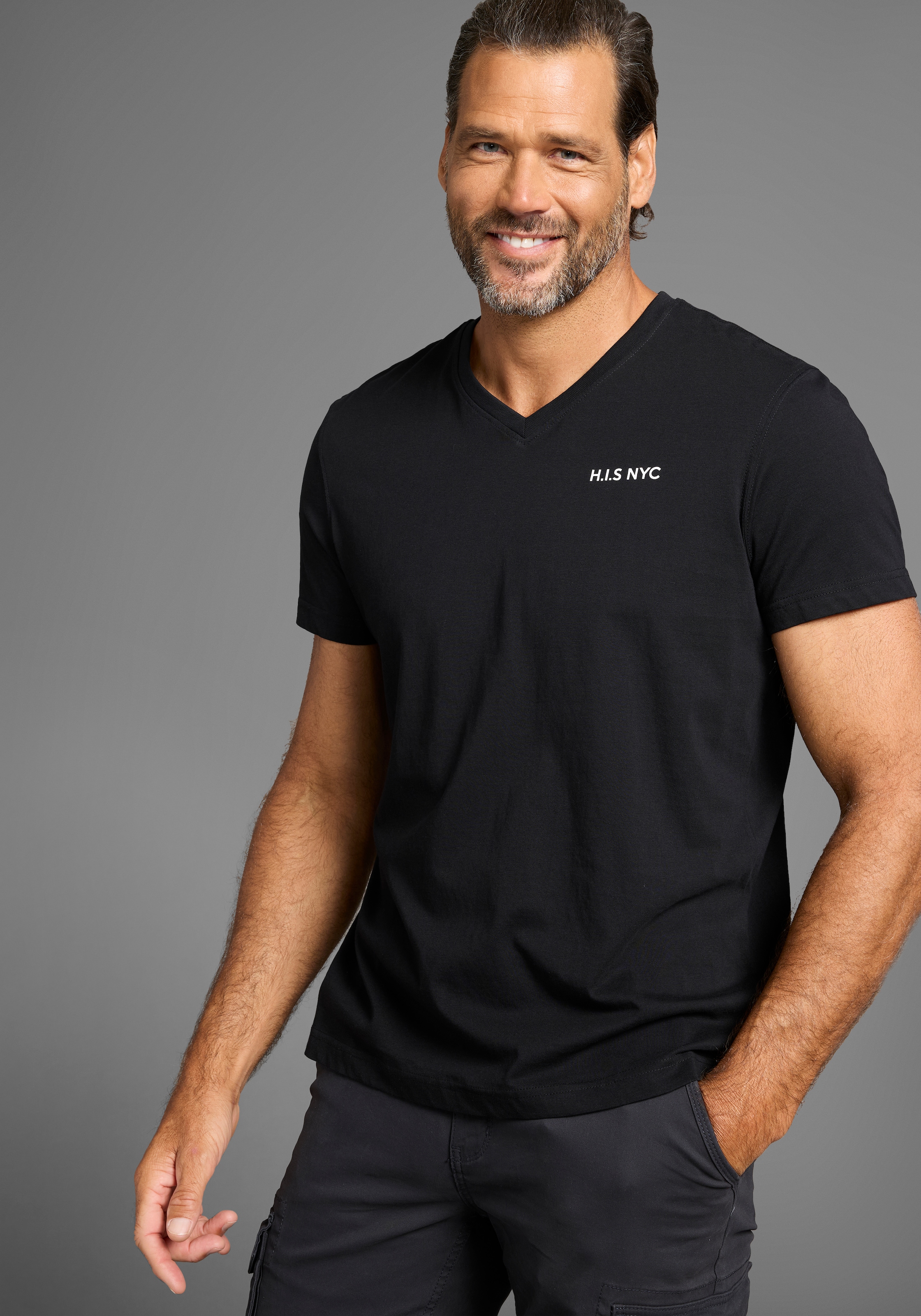 H.I.S V-Shirt, (3-er Pack), Kurzarm, Slim Fit, aus Baumwolle