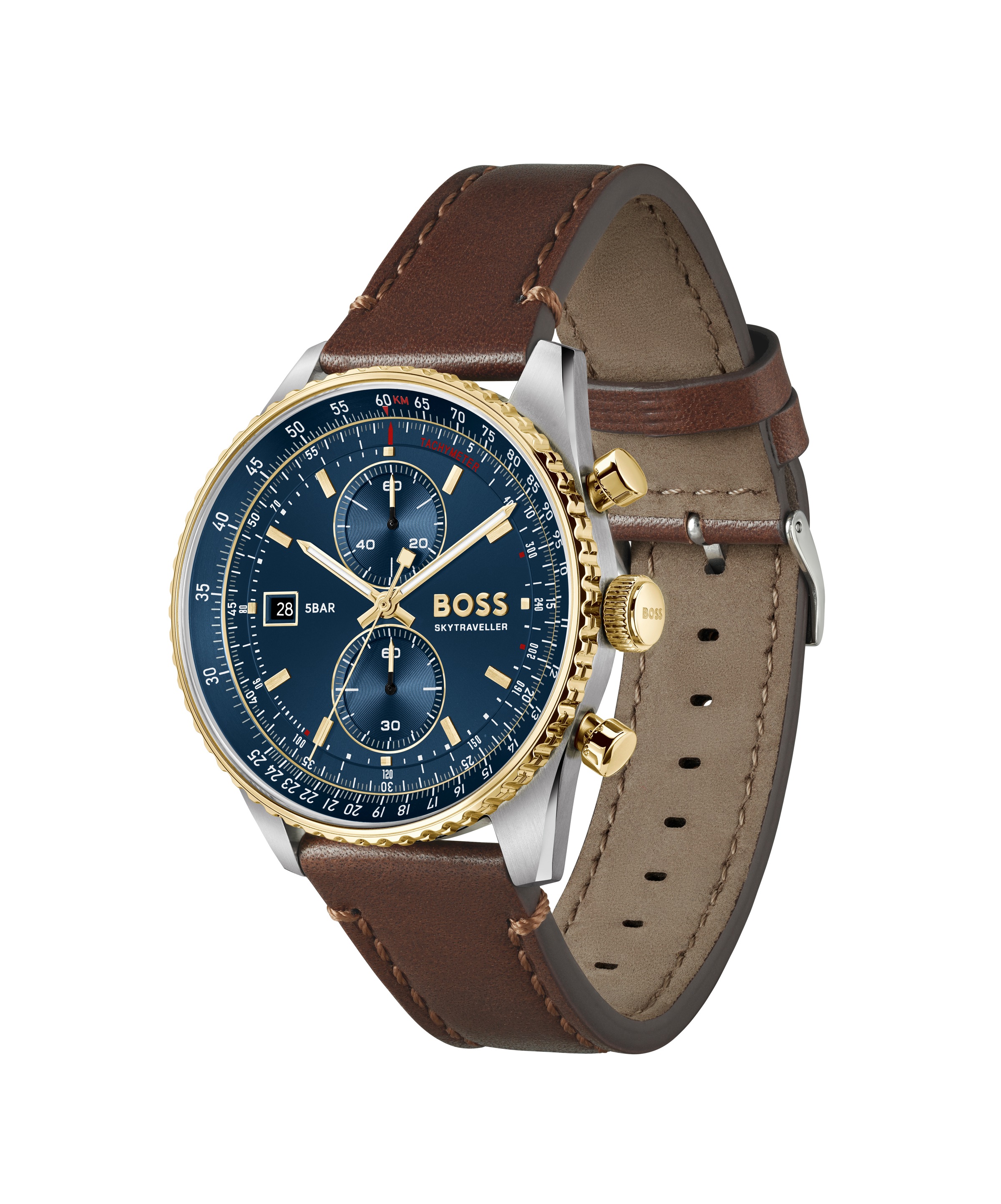 BOSS Chronograph »SKYTRAVELLER« Quarzuhr, Armbanduhr, Herrenuhr, Lederarmband, analog, Tag