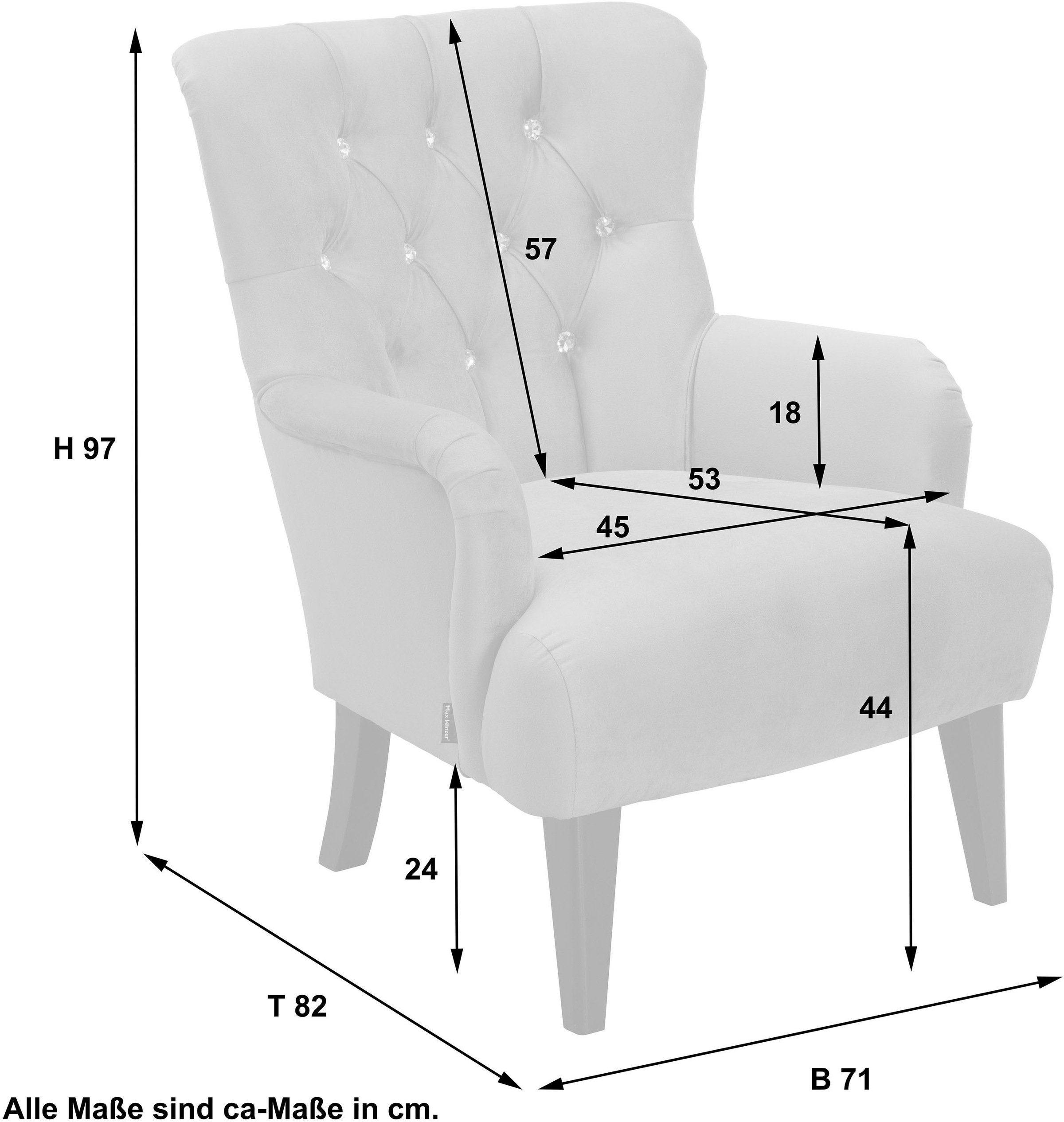 Max Winzer® Chesterfield-Sessel »Brighton, hochwertiger Sessel in exklusivem Design, mit Strasssteinen«, hervorragender Sitzkomfort, handgefertigt, aus weichem Samtvelours