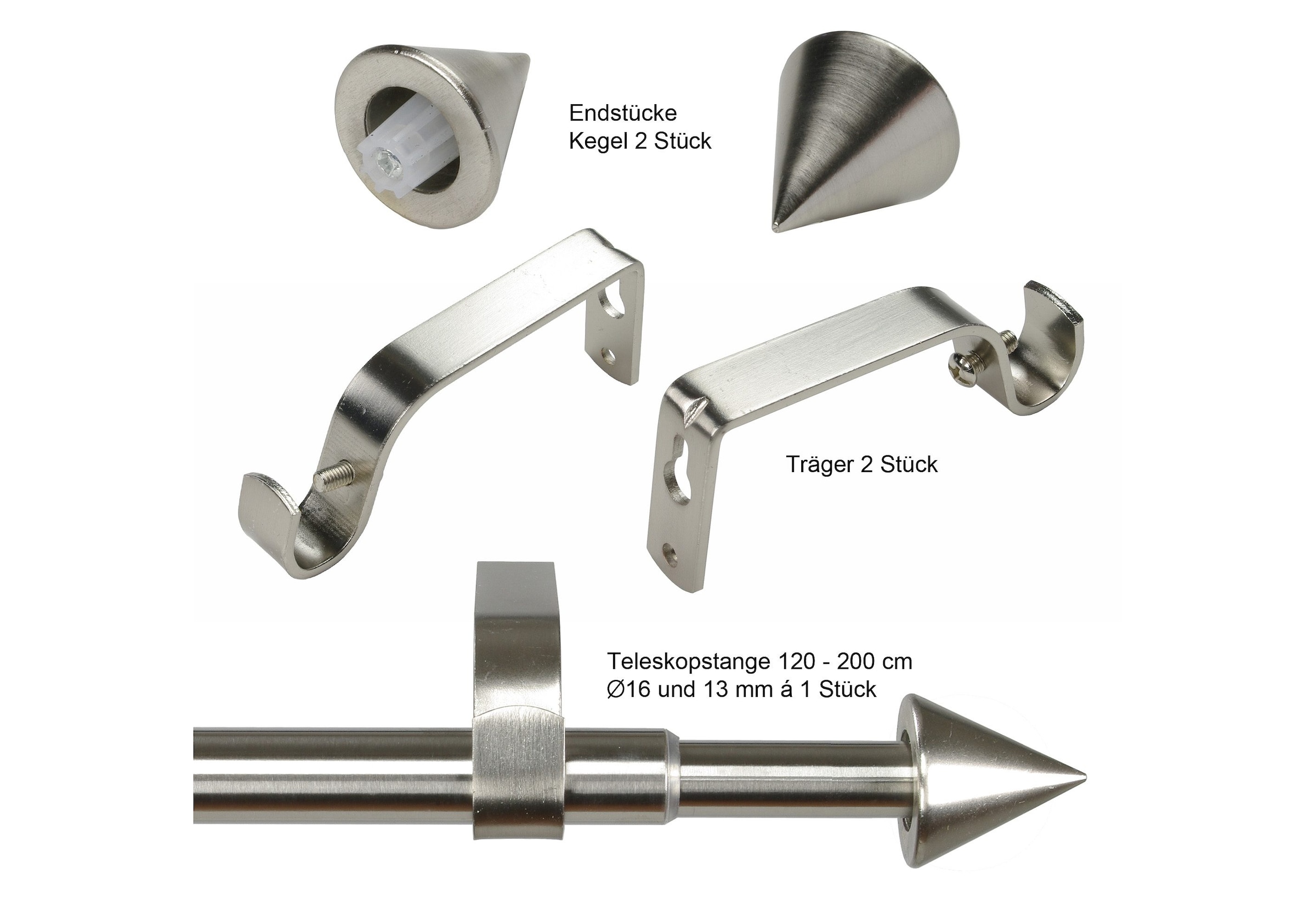 Liedeco Gardinenstange »Kegel Ã˜ 1 | läufig-läufig, 16/13 mm«, BAUR ausziehbar, edelstahlfarben