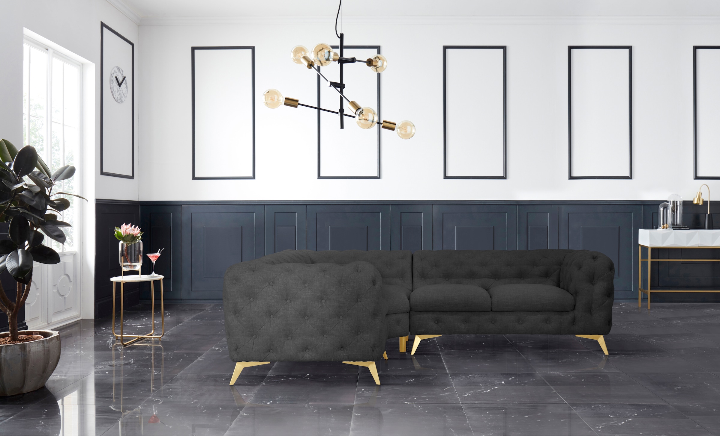 Leonique Chesterfield-Sofa "Ecksofa GLYNIS L-Form mit Wellenunterfederung, günstig online kaufen