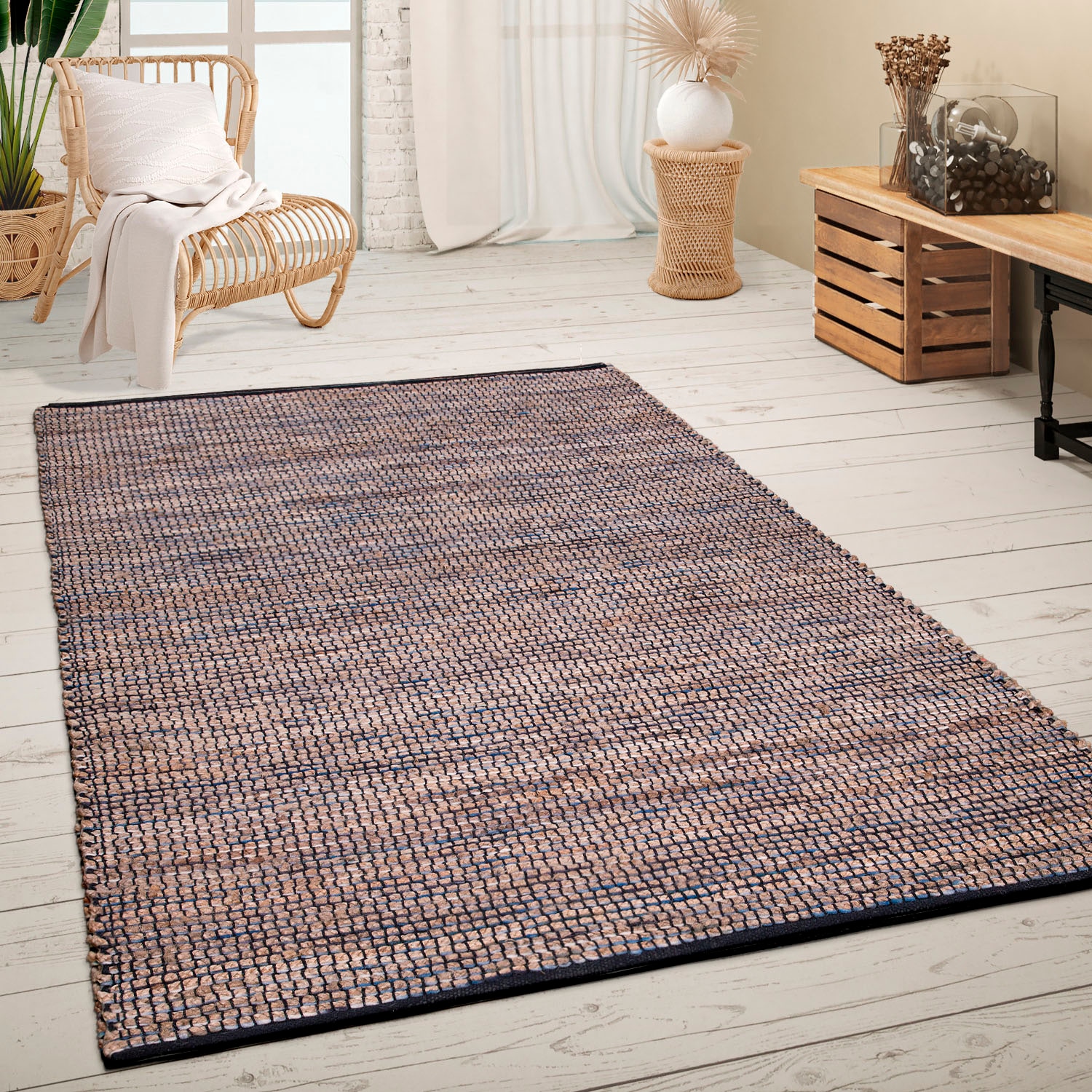 Paco Home Teppich »Odense 684«, rechteckig, 13 mm Höhe, handgewebter Wendeteppich, Jute & Wolle, meliert, Wohnzimmer