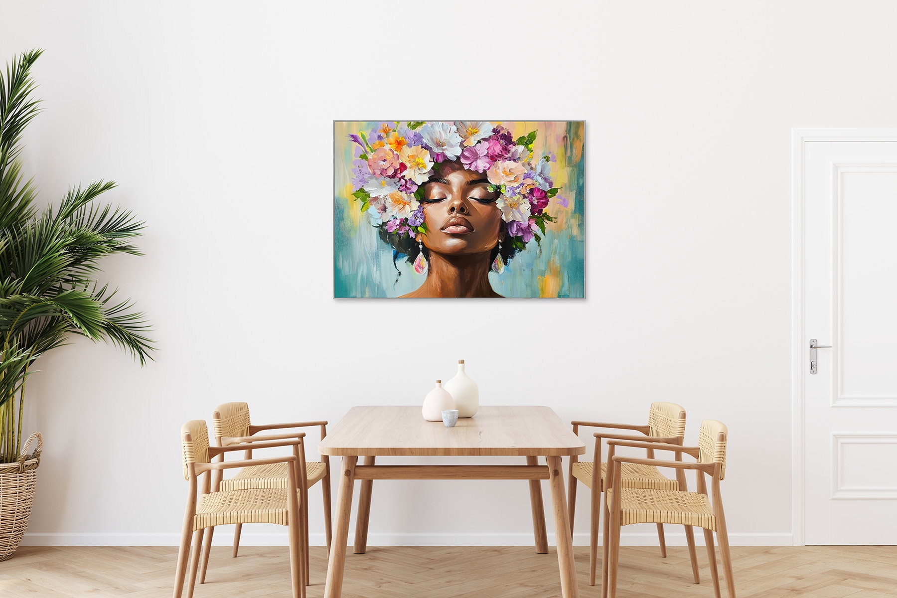 Bönninghoff Ölgemälde »handarbeit gerahmt FRAU 78x118 cm – Wandbild Deko elegant« Blumen | Frau | Portrait 1 Stk. tlg. handgefertigt, jedes Bild ein Unikat, Schattenfugenrahmen
