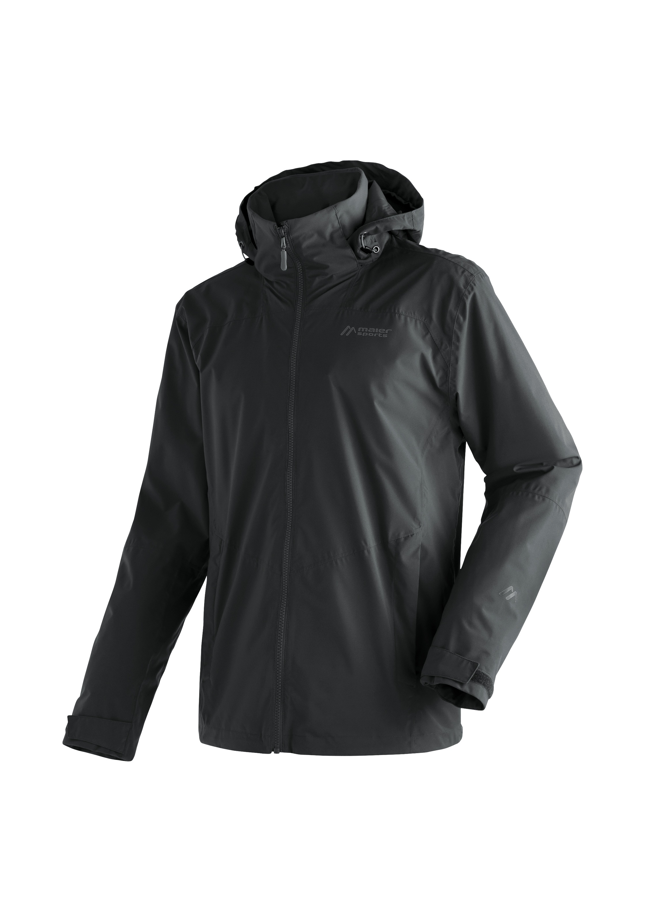 Regenjacke MAIER SPORTS "Metor rec M", Herren, Gr. 64, schwarz, 100% Polyester, Jacken Regenjacke, Herren Jacke mit Kapuze, Windjacke wasserdicht atmungsaktiv, Reg. Fit