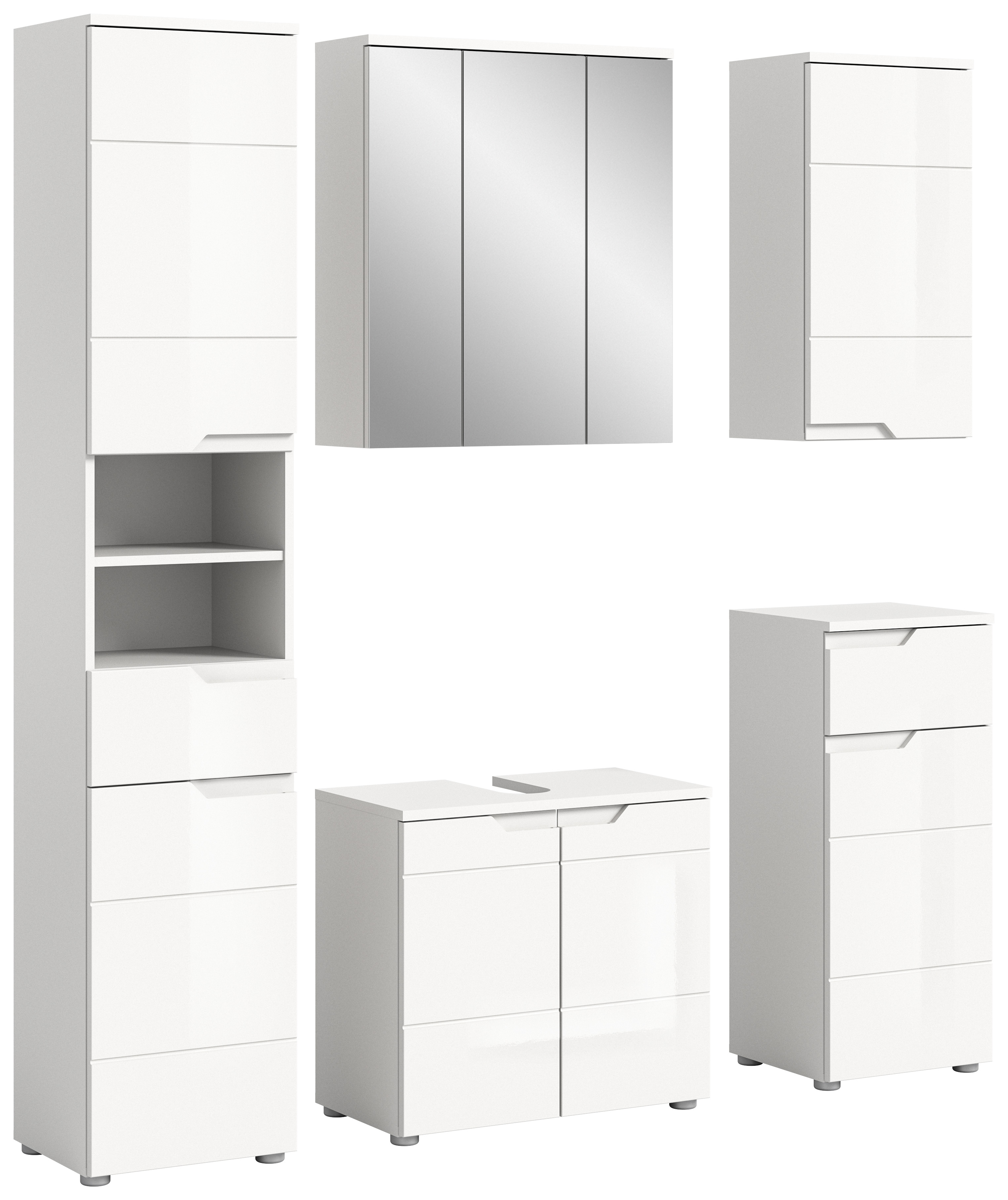 welltime Badmöbel-Set "CAPRI, 5-teilig, mit eingefasster Griffmulde, bestehend aus:"