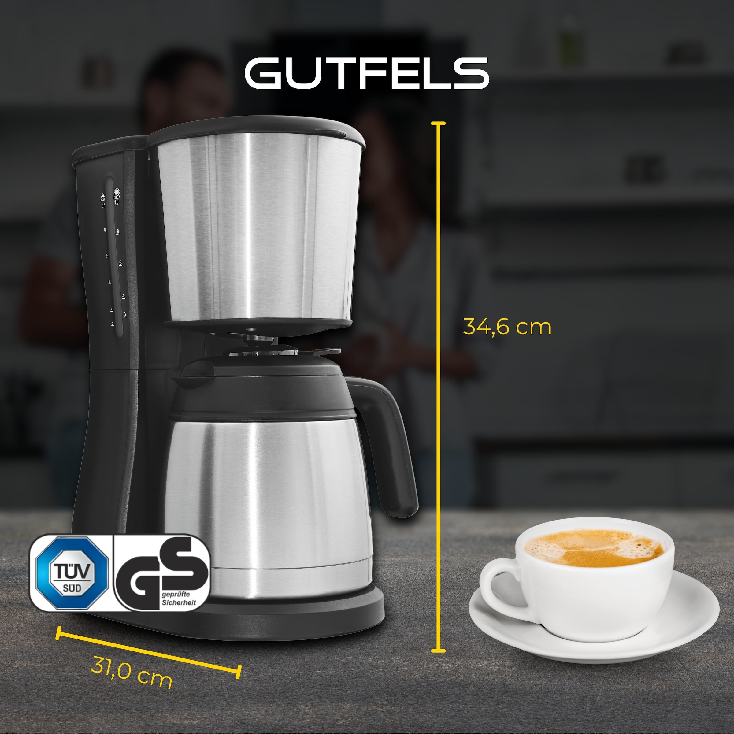 Gutfels Filterkaffeemaschine »COFFEE 2030«, 1,25 l Kaffeekanne, Papierfilter, 1x4, 1,25 L Glaskanne, 980 Watt