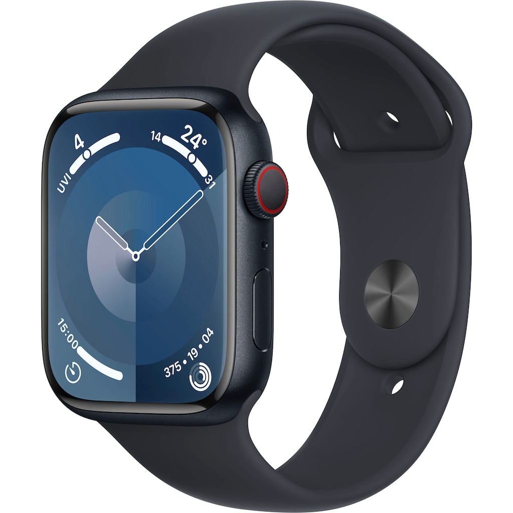 Apple Smartwatch »Watch Series 9 GPS + Cellular 45mm Aluminium S/M«, (Watch OS 10 Sport Band)