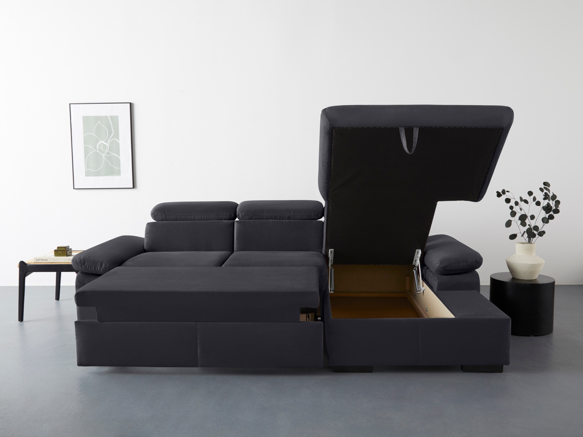 COTTA Ecksofa »Lola L-Form mit Kopfteilfunktion & Hocker«, (Set, mit Hocker), wahlweise mit Bettfunktion, Bettkasten & Armteilverstellung