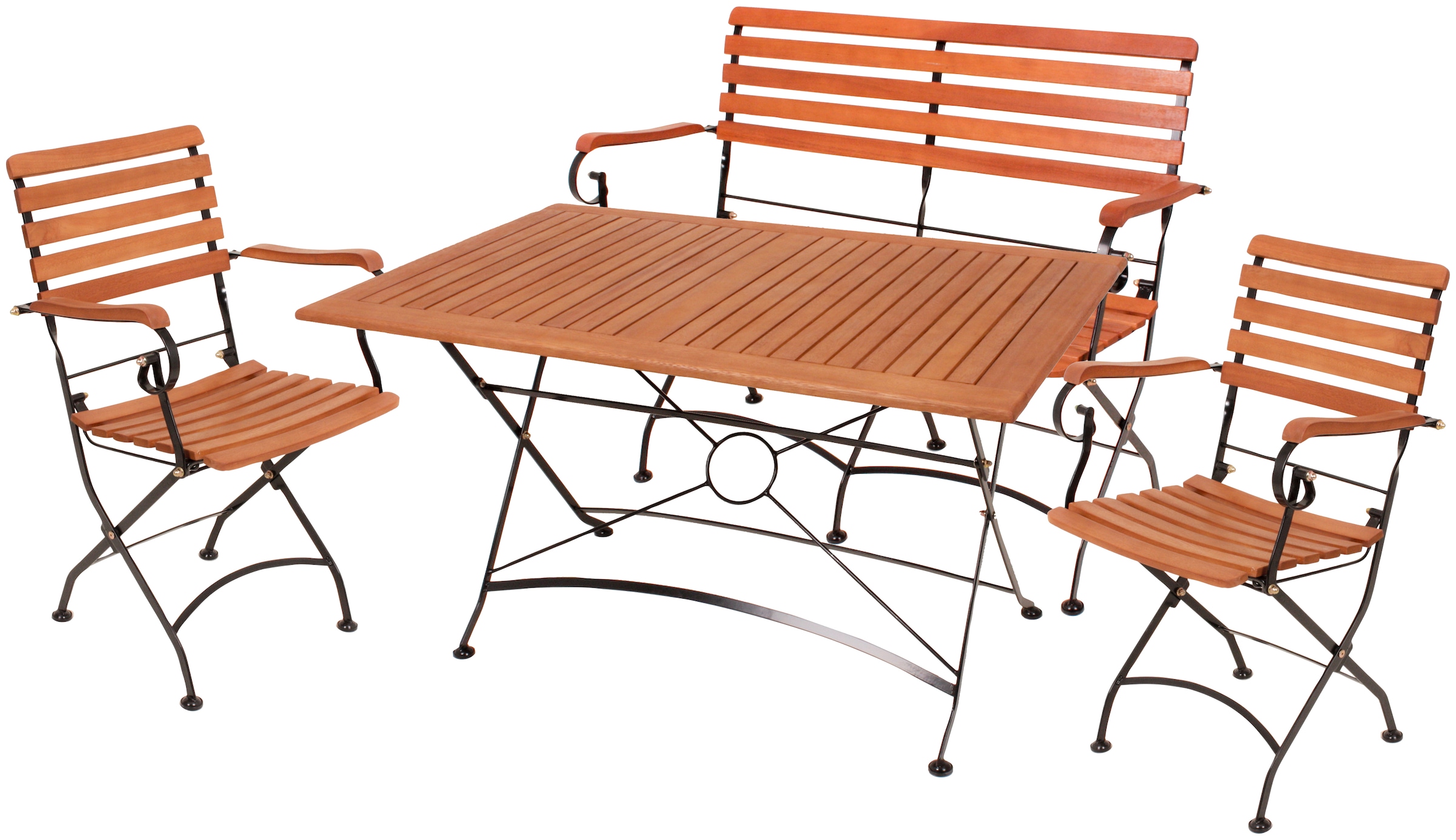Garten-Essgruppe GARDEN PLEASURE "WIEN", braun (braun, schwarz, braun, schwarz), B:280cm H:89cm T:120cm, FSC-zertifiziertes Massivholz, Stahl, Sitzmöbel-Sets, mit praktischer Klappfunktion