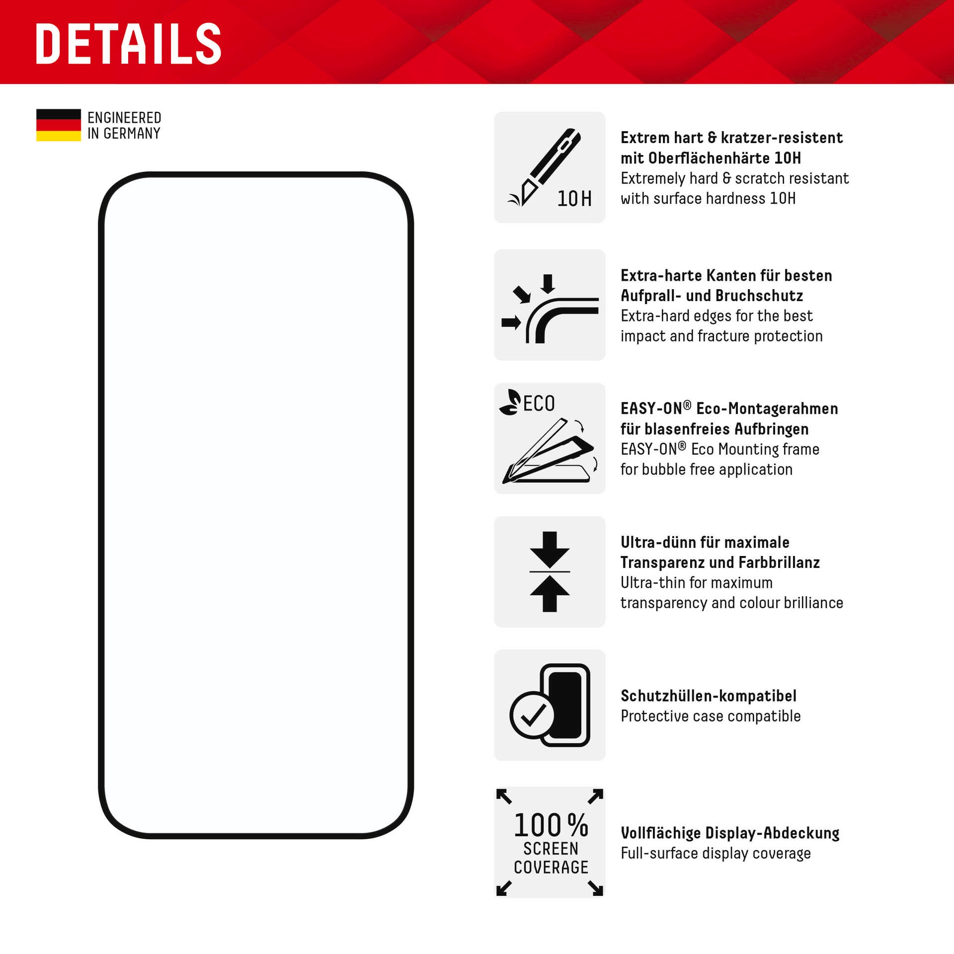 Displex Displayschutzglas »Real Glass FC«, für Apple iPhone 15-Apple iPhone 15 Pro, Displayschutzfolie Displayschutz kratzer-resistent 10H splitterfest