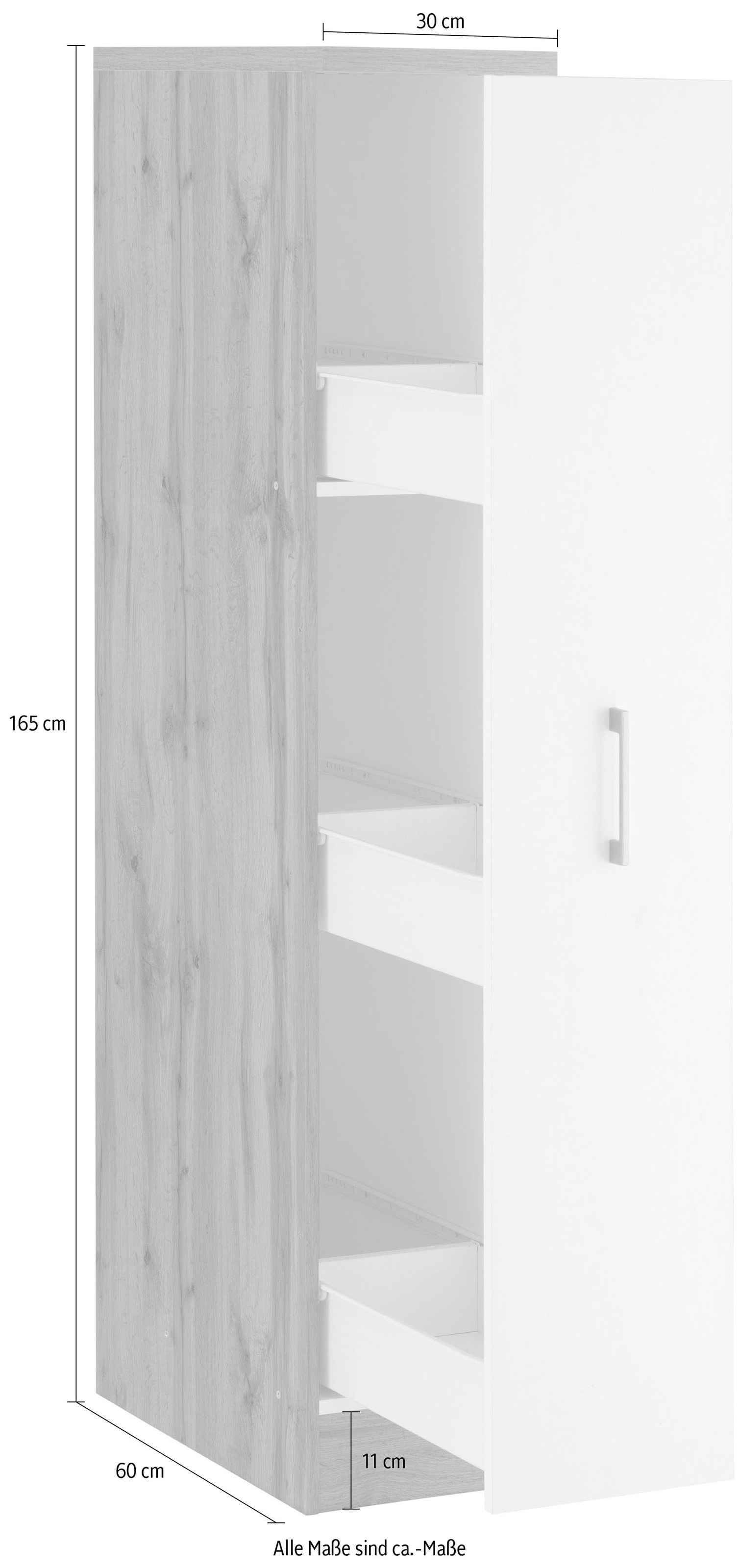 KOCHSTATION Apothekerschrank »KS-Colmar«, 30 cm breit, 165 cm hoch, mit 3 Ablagen, mit Metallgriff
