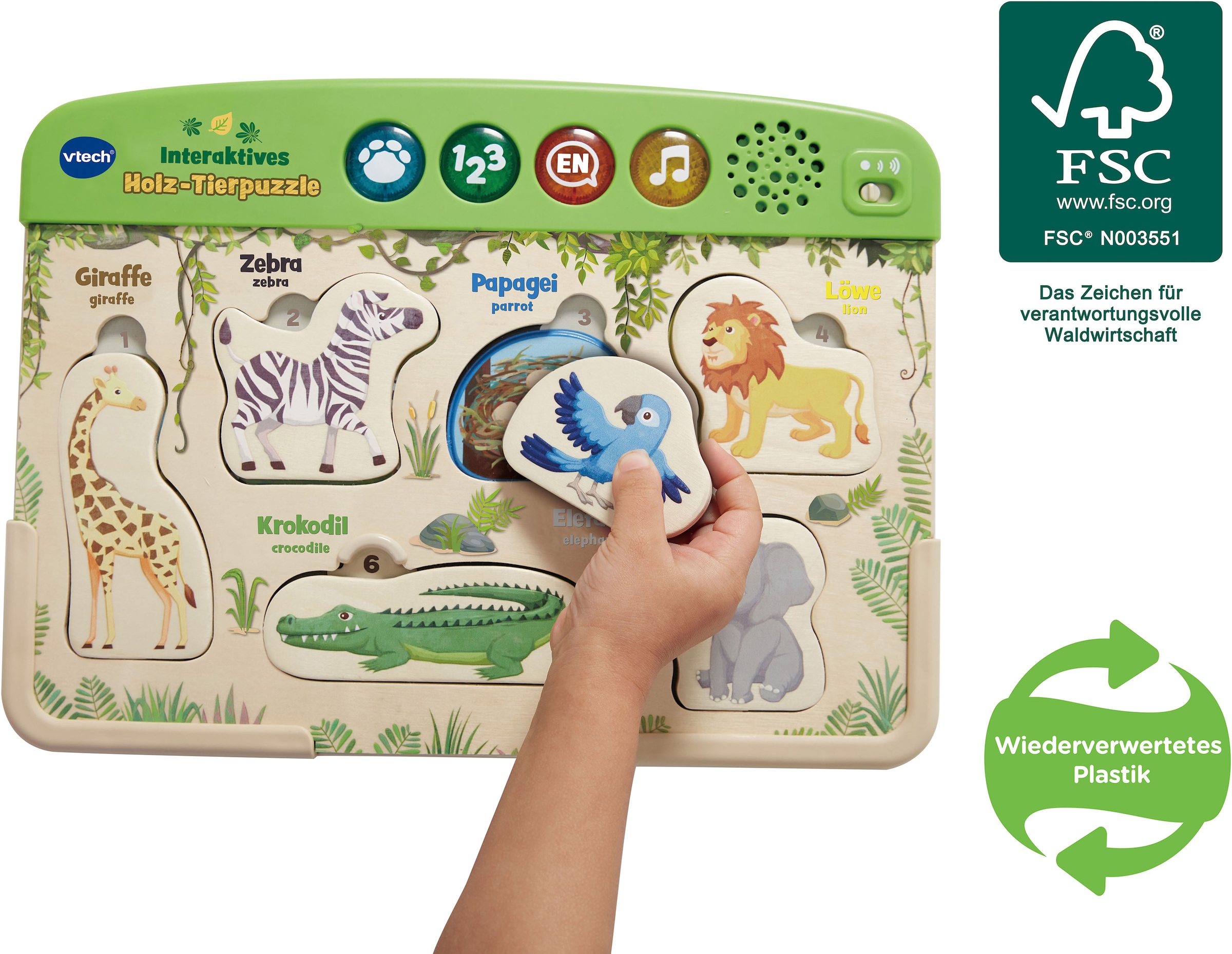 Vtech® Steckpuzzle »VTechBaby, Interaktives Holz-Tierpuzzle«, mit Soundeffekten; FSC®- schützt Wald - weltweit