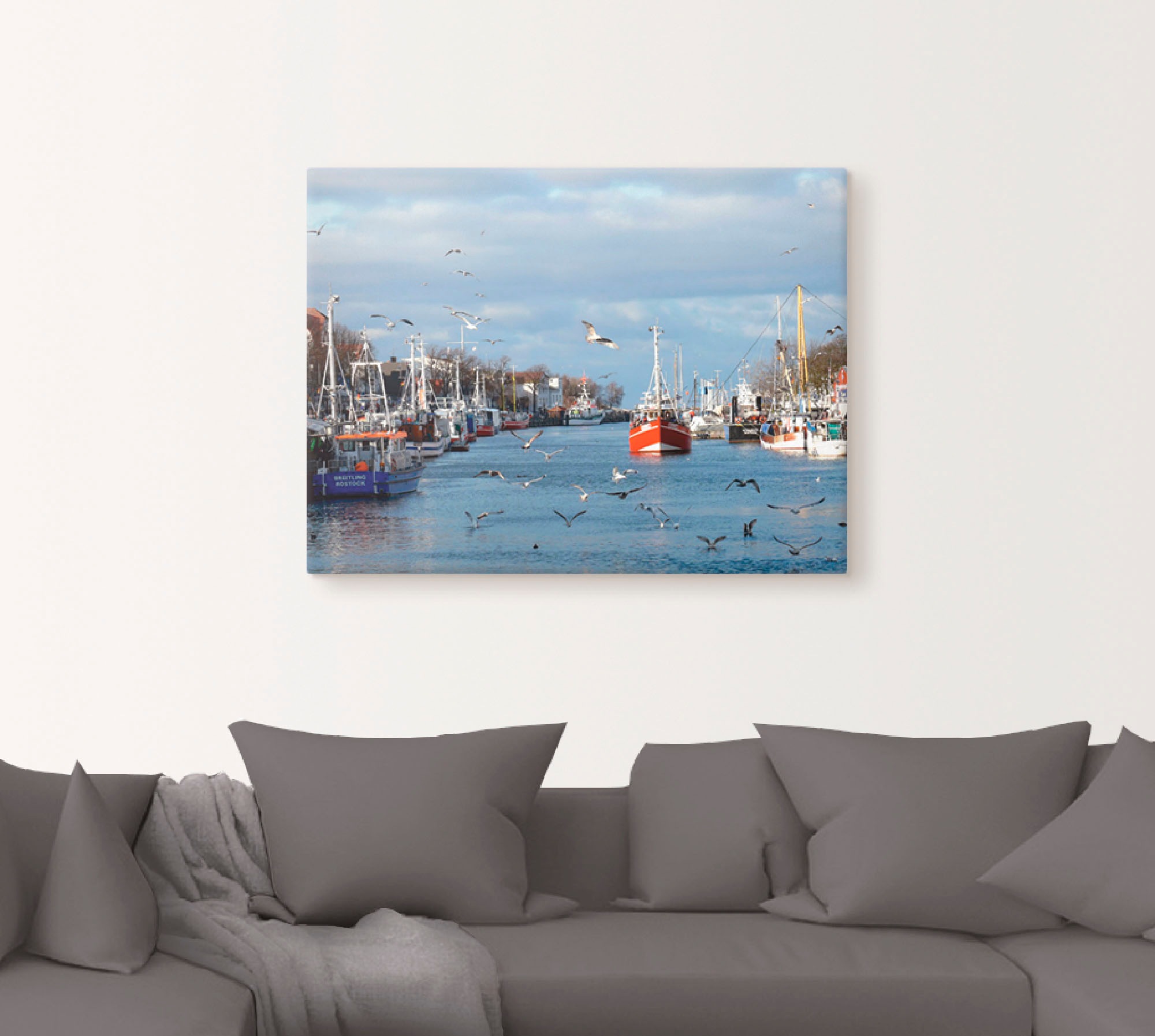 Artland Leinwandbild »Alter Strom in Warnemünde«, Boote & Schiffe, (1 St.), auf Keilrahmen gespannt