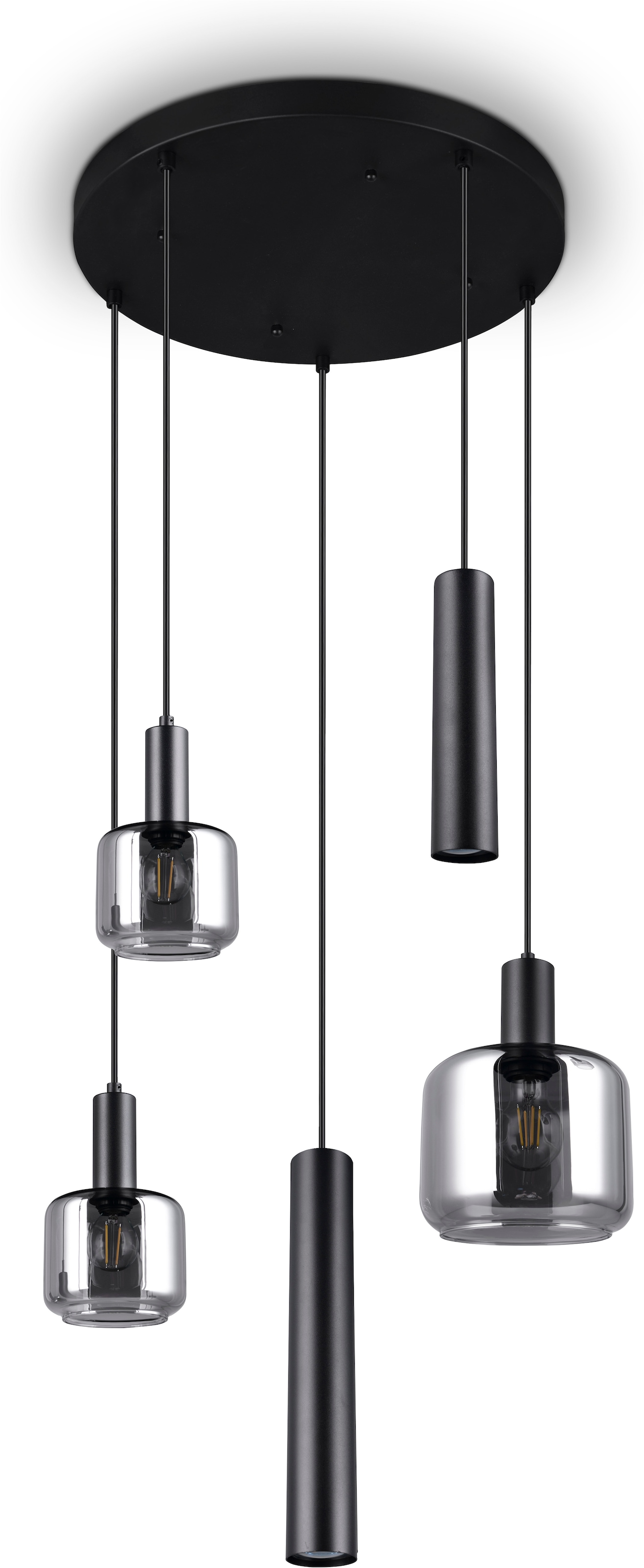 TRIO Leuchten Pendelleuchte »MATARO, Hängelampe schwarz, Leuchtmittel wechselbar« E14 | E27 1 Stk. warmweiß - kaltweiß mit chrombedampften Glas Lampenschirmen smokefarbig