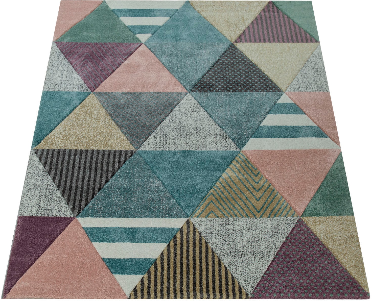 Teppich »Mia 054«, rechteckig, Kurzflor, modernes buntes 3D-Patchwork Design, Pastell-...