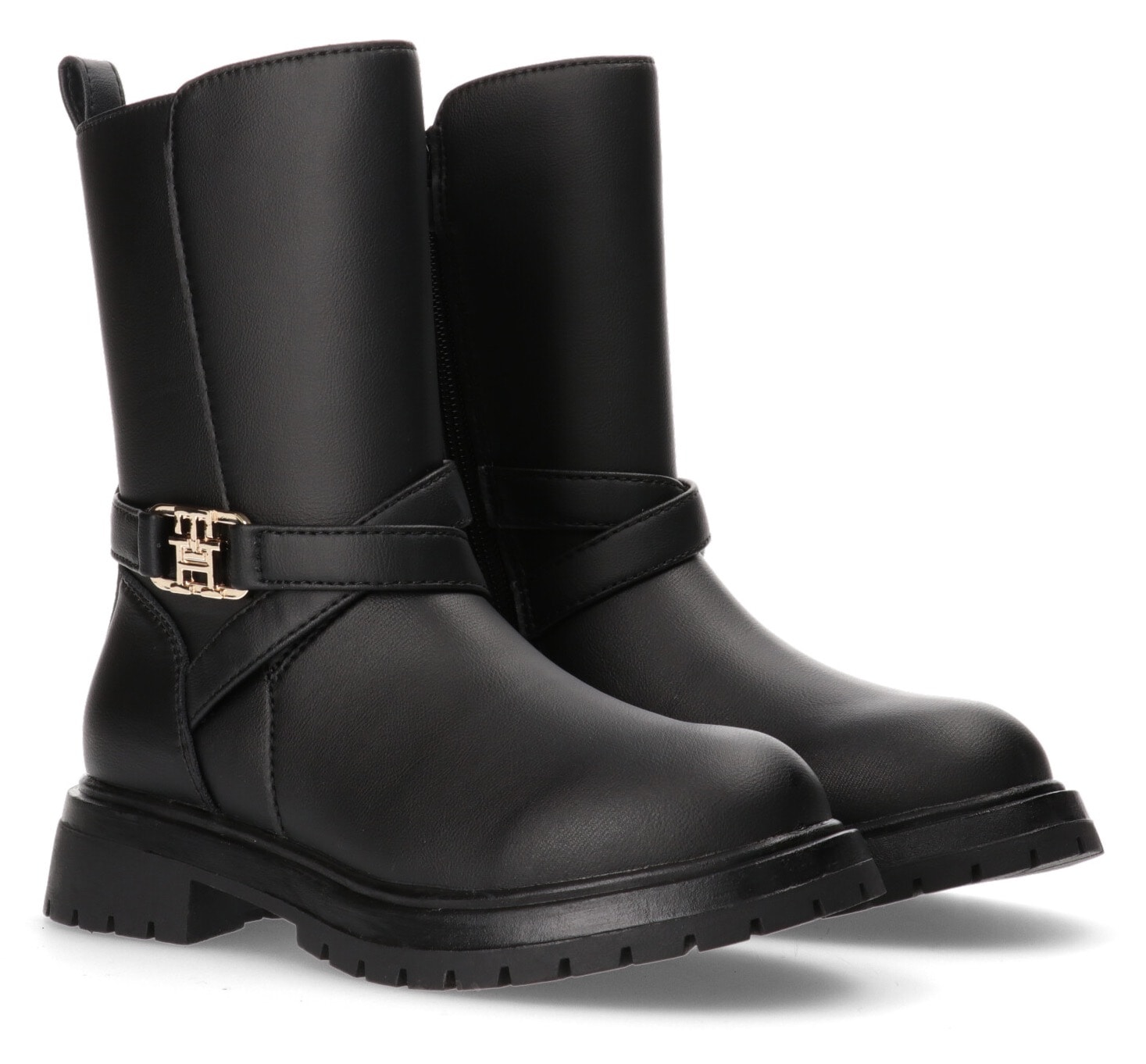 Tommy Hilfiger Bikerboots, Chelseaboots, Stiefel, Winterstiefel mit goldfarbenem Logo-Emblem