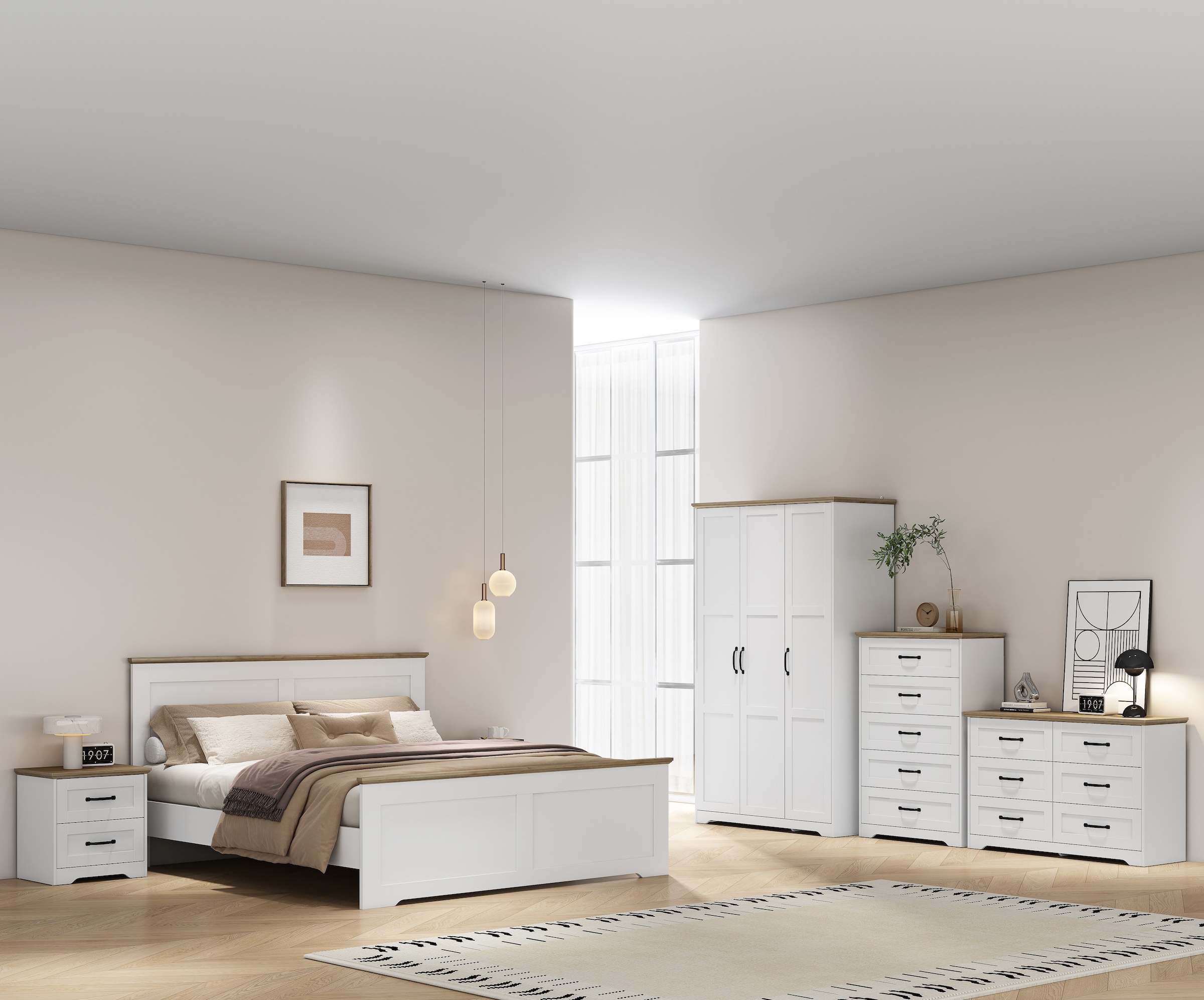 OTTO home Nachtkommode »Emmilia Nachttisch Set im Landhaus Design« Schlafzimmer Kommoden Nachschrank im 2er Set, 2 Stk. tlg. 2 Schubladen je Nachttisch - viel Stauraum im Schlafzimmer