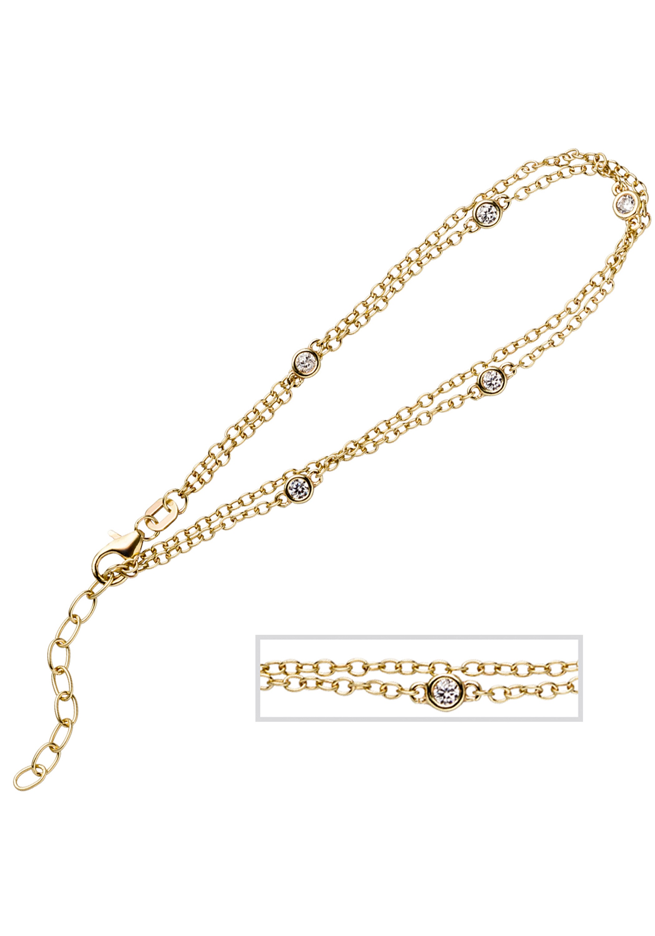 Armband JOBO, gold (goldfarben), Armbänder, Damen, 21cm, Silber 925 (Sterlingsilber), Armband, 2-reihig 925 Silber vergoldet mit Zirkonia 21 cm 2
