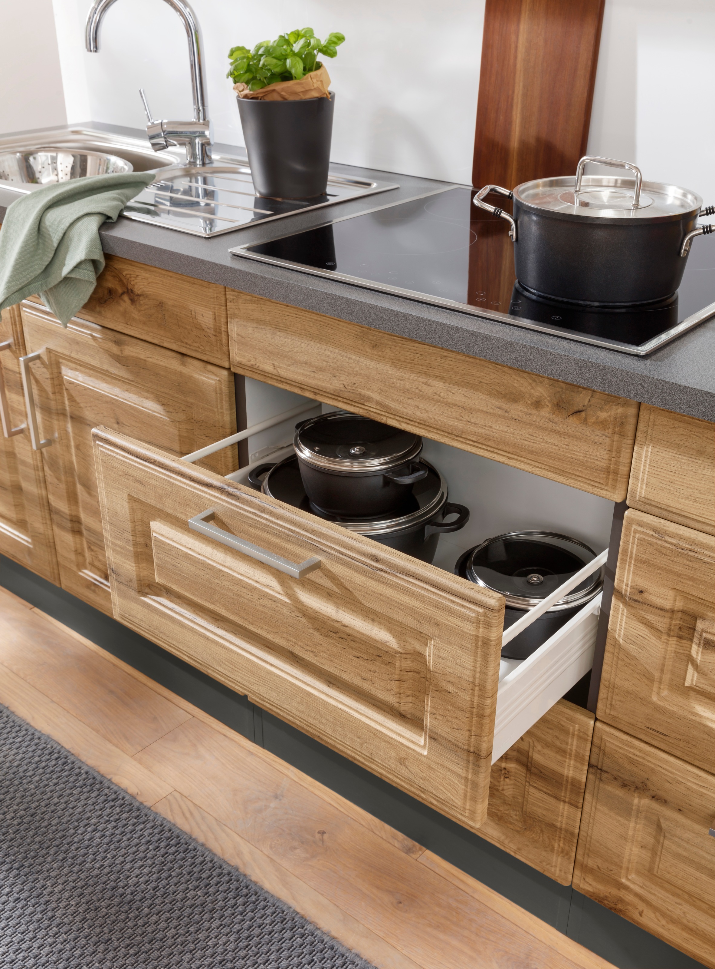KOCHSTATION Küchenzeile »KS-Stockholm«, Breite 270 cm, mit hochwertigen MDF Fronten im Landhaus-Stil