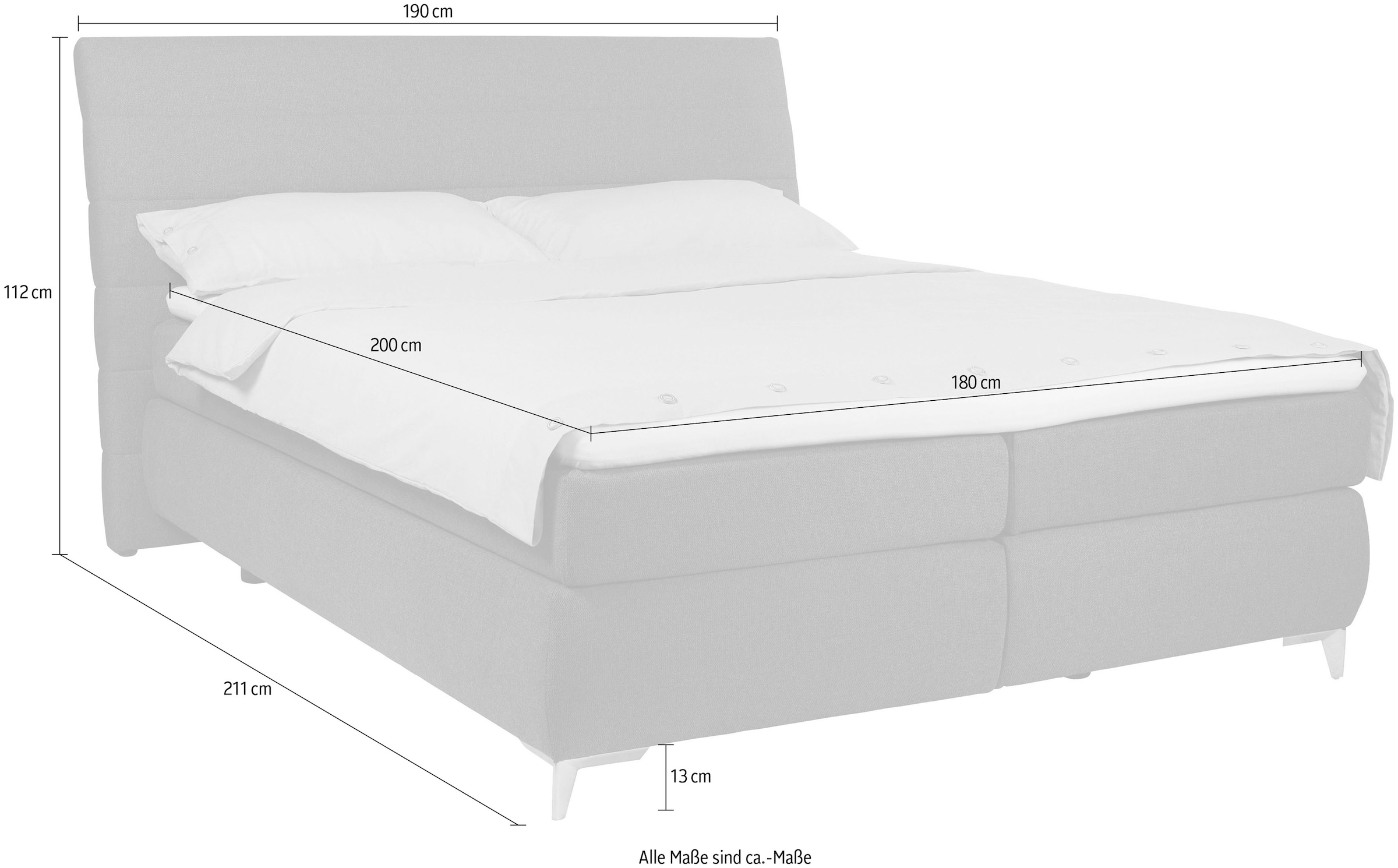 TOM TAILOR HOME Boxspringbett »SOFT LINES BOX«, mit geschwungenem Kopfteil mit horizontaler Steppung, ohne Print