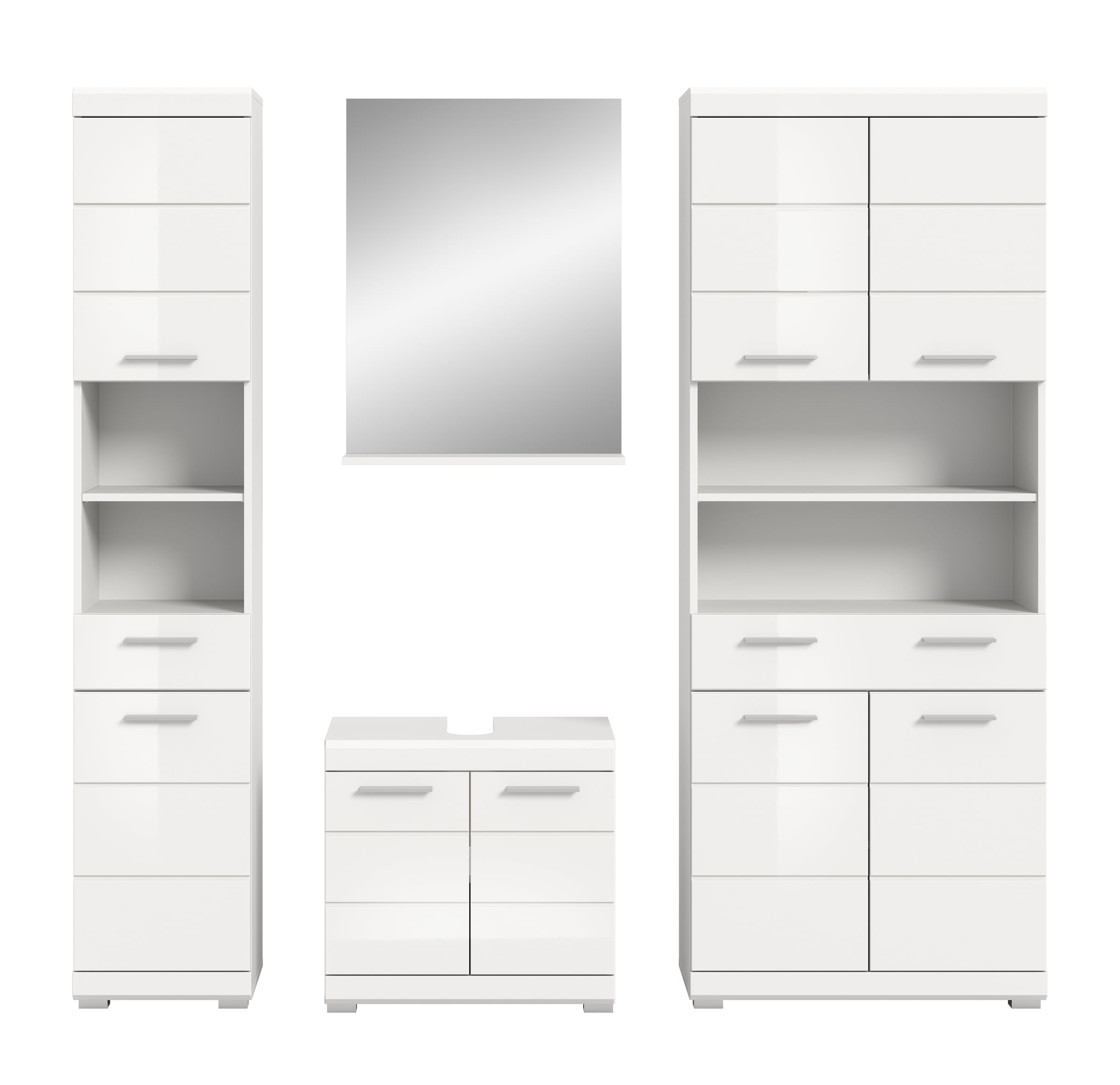 INOSIGN Badmöbel-Set »Siena, 4 teilig, bestehend aus:«, (Set), Hochschrank, Waschbeckenunterschrank, Badspiegel, Hochschrank breit